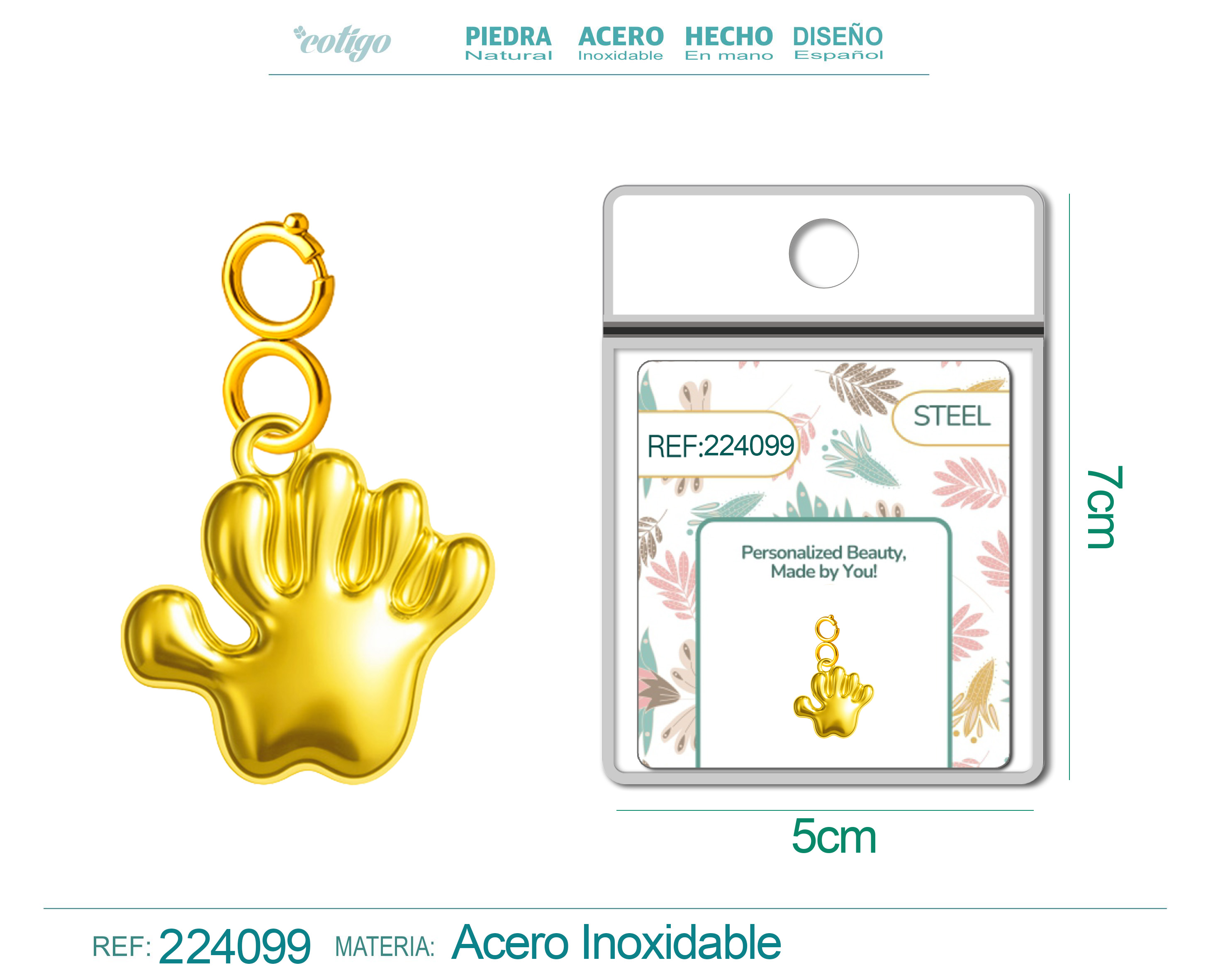 CHARM ACERO DORADO CHAPADO ORO 14 K-CON CIERRE