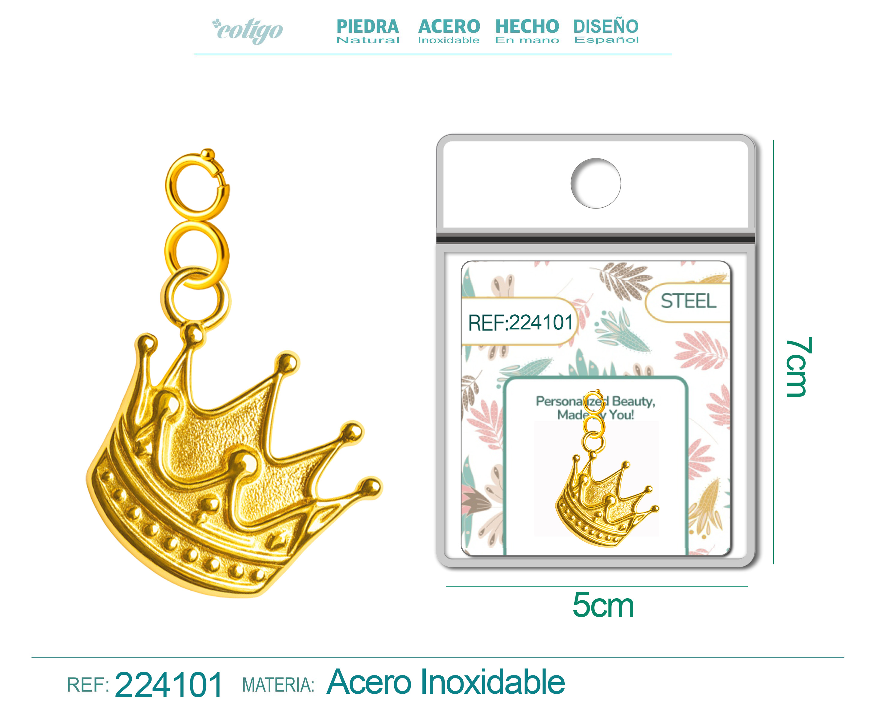 CHARM ACERO DORADO CHAPADO ORO 14 K-CON CIERRE
