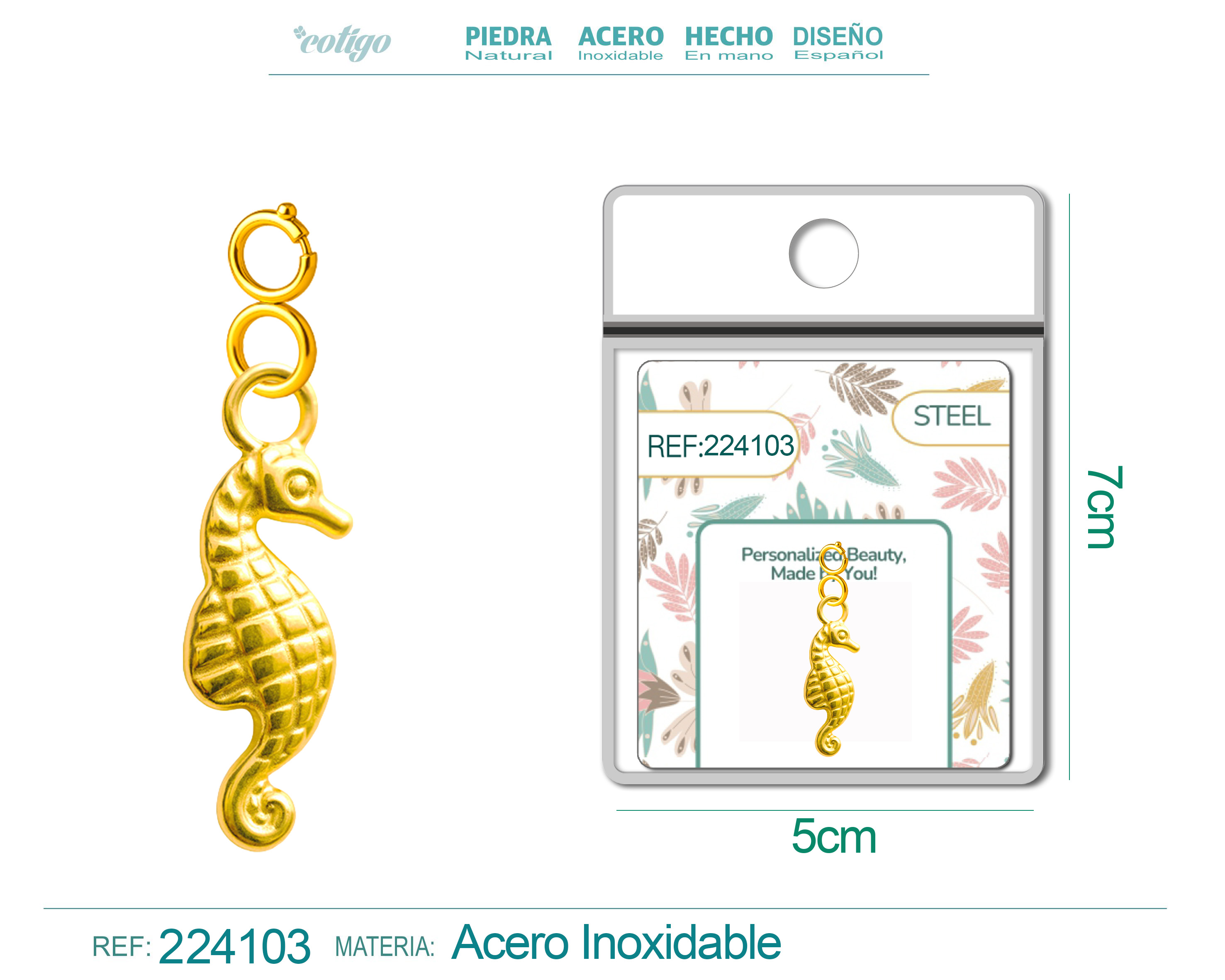 CHARM ACERO DORADO CHAPADO ORO 14 K-CON CIERRE