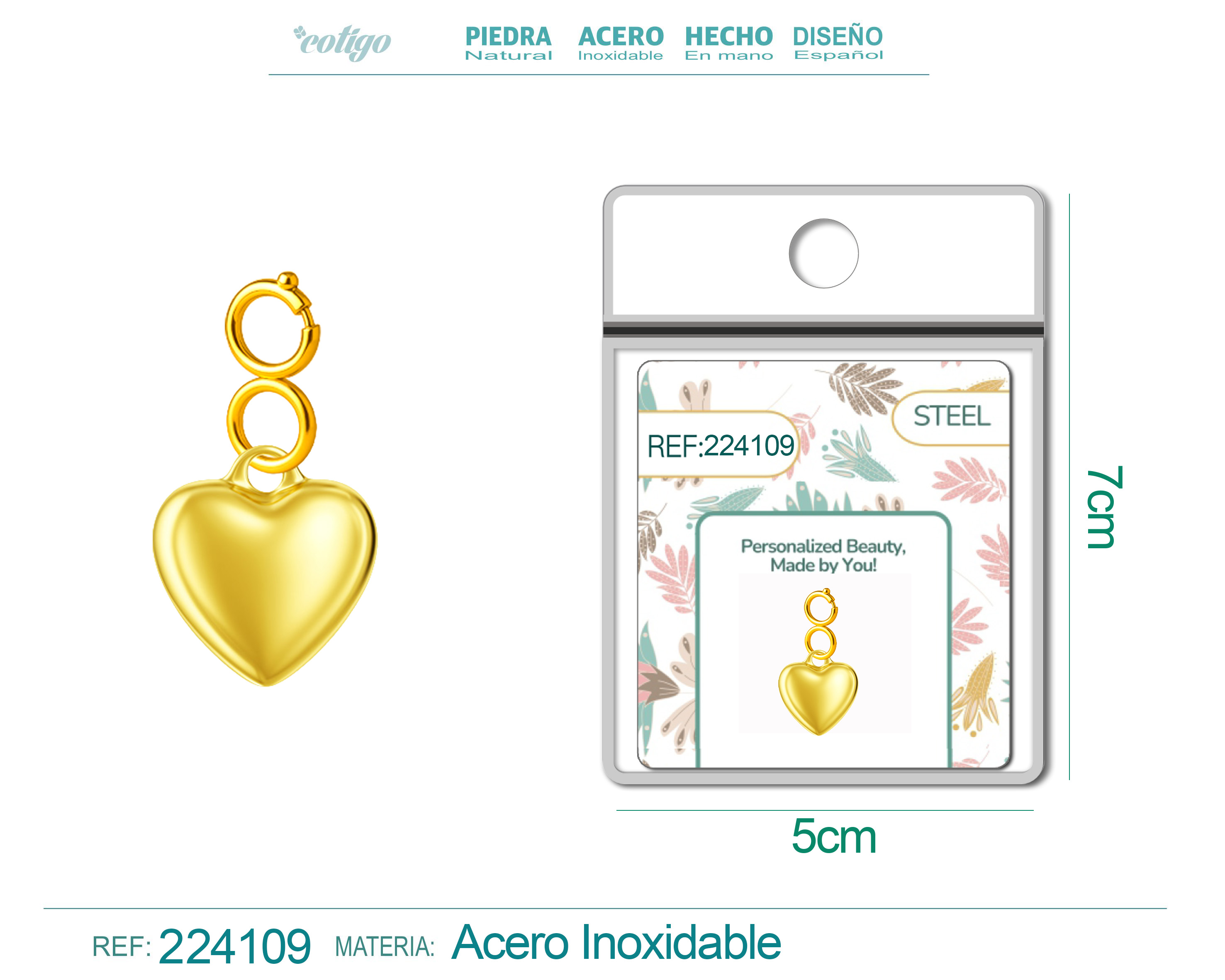 CHARM ACERO DORADO CHAPADO ORO 14 K-CON CIERRE