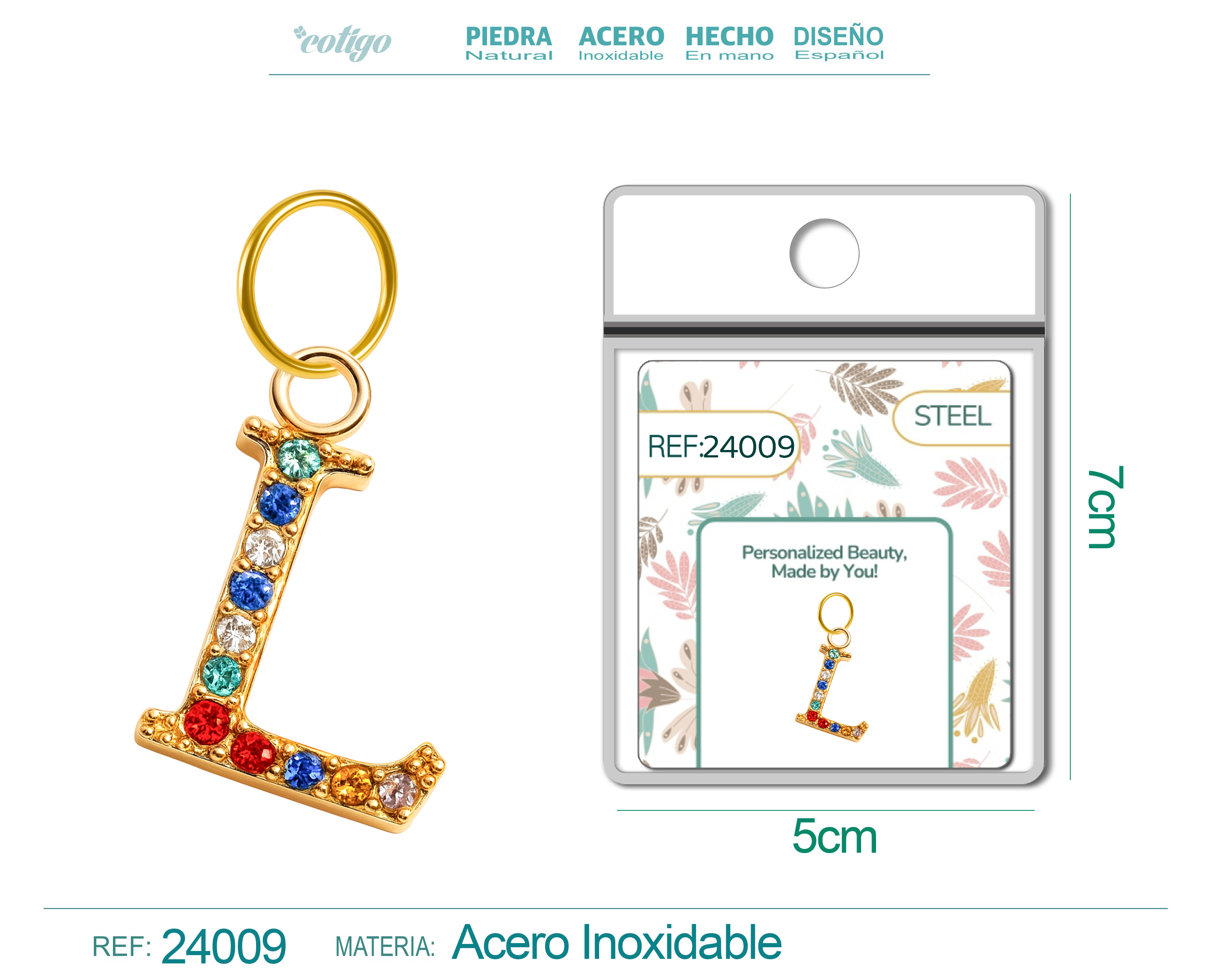 CHARM DE LETRA L ACERO COLOR DORADO CON CIRCONITA