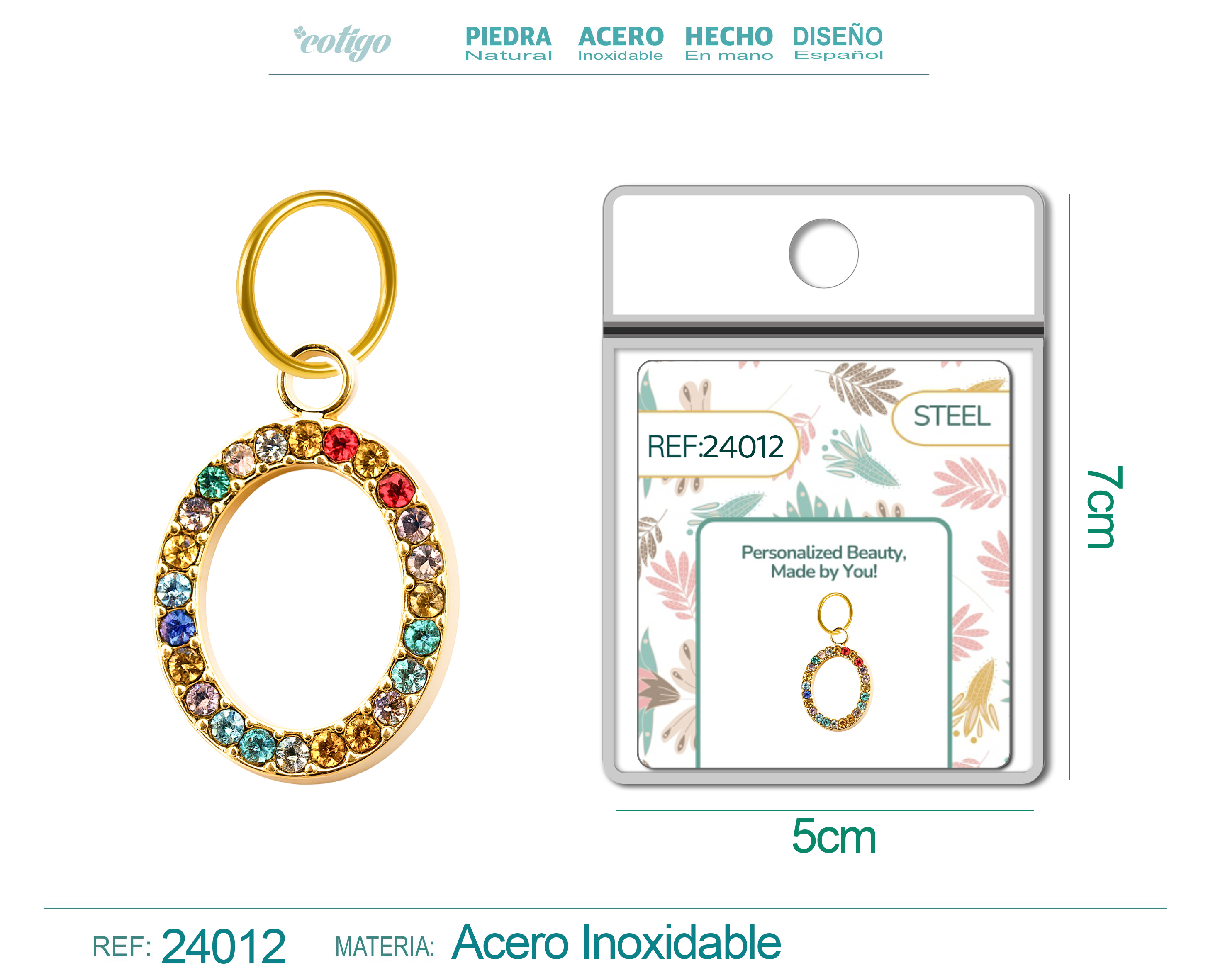 CHARM DE LETRA O ACERO COLOR DORADO CON CIRCONITA