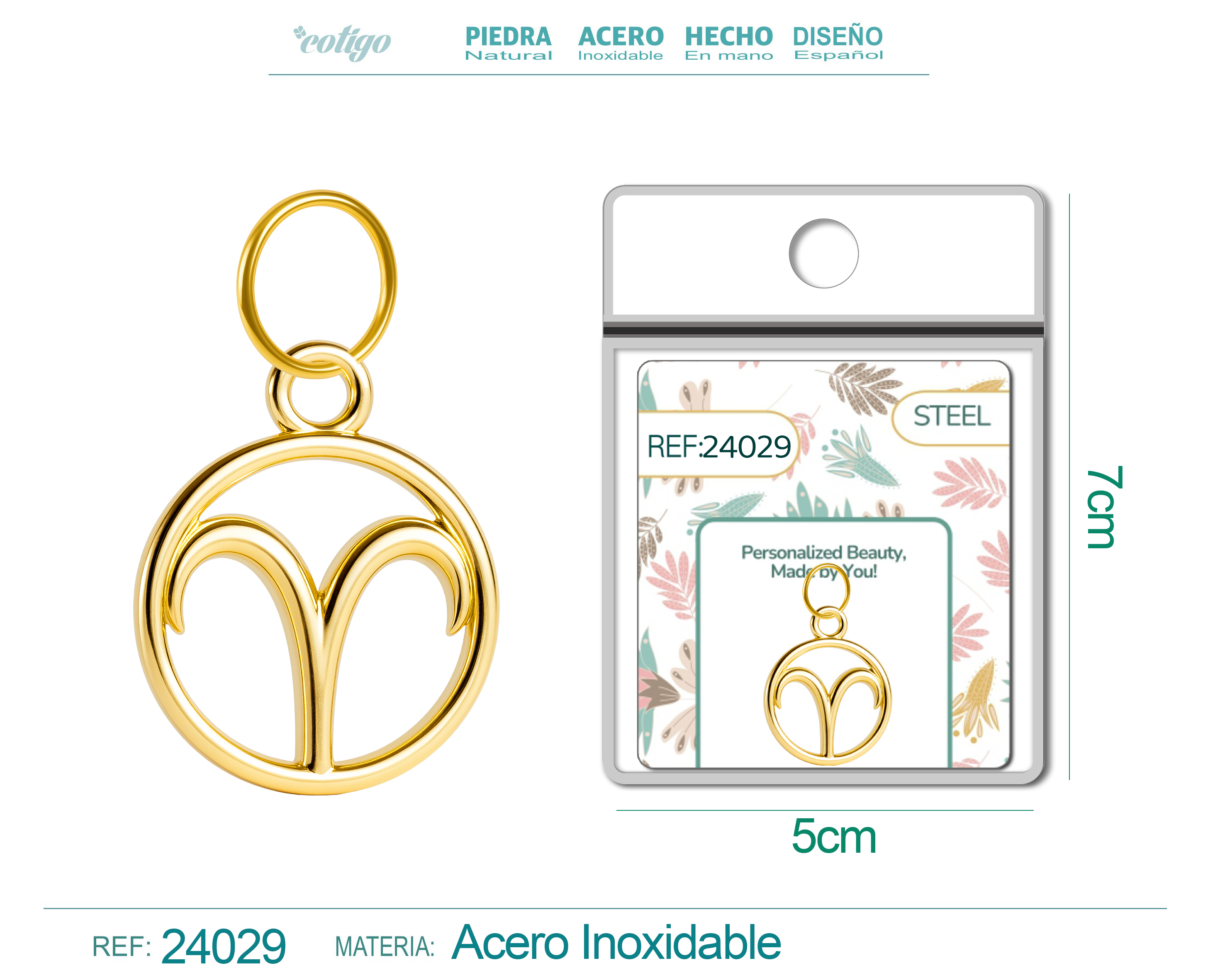 CHARM DE ZODÍACO ÁRIES ACERO COLOR DORADO