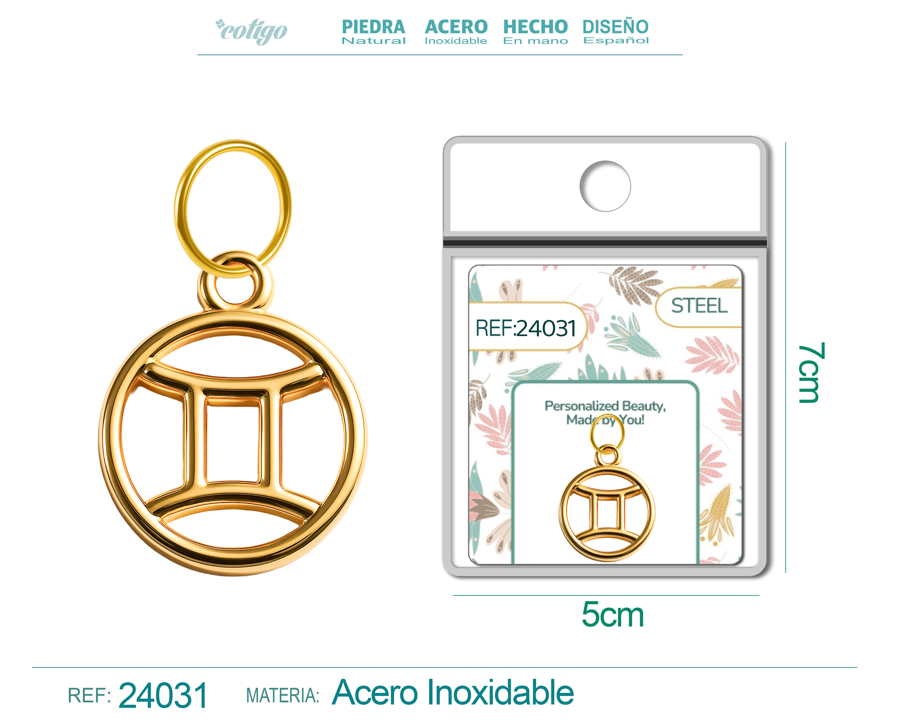 CHARM DE ZODÍACO GÉMEOS ACERO COLOR DORADO