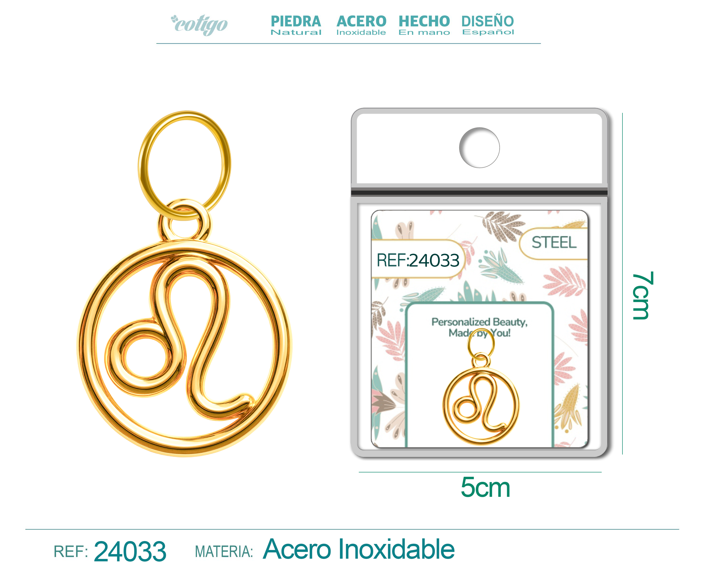 CHARM DE ZODÍACO LEÃO ACERO COLOR DORADO