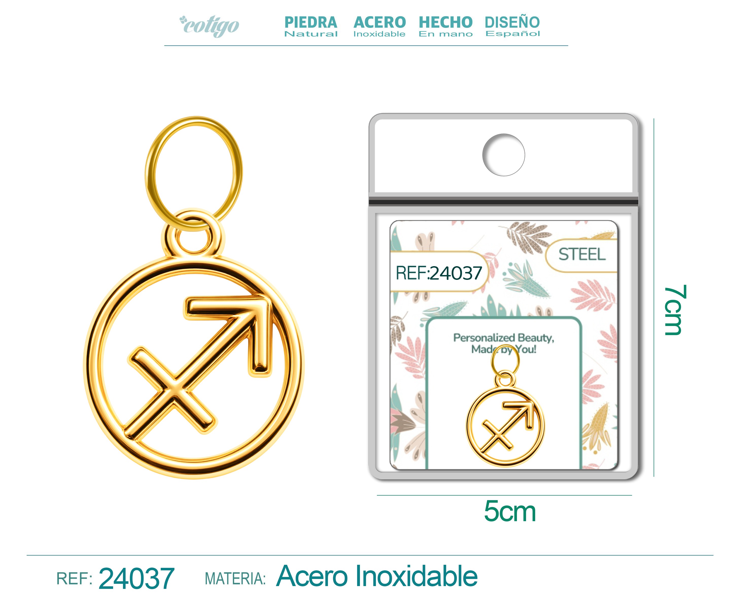 CHARM DE ZODÍACO SAGITÁRIO ACERO COLOR DORADO