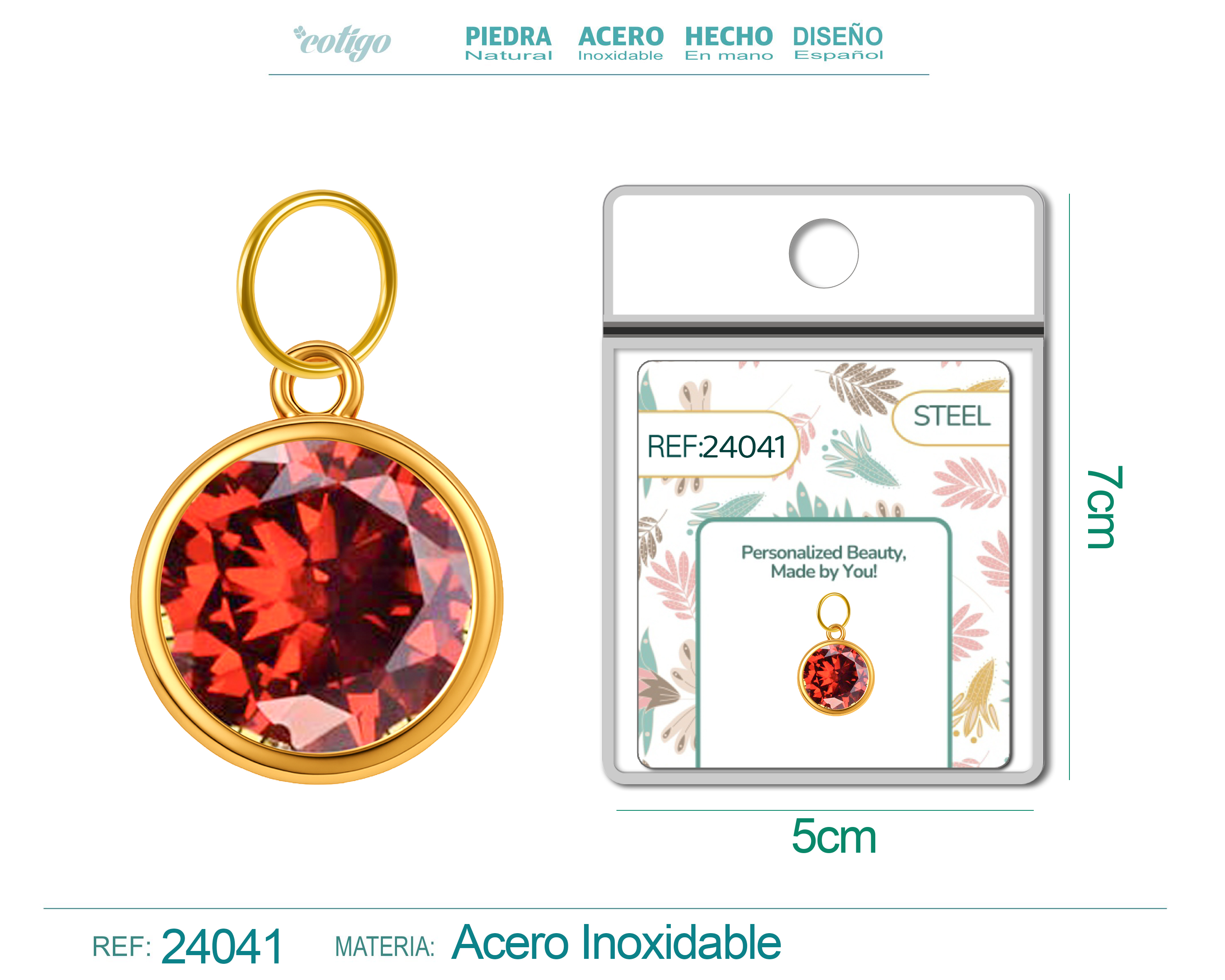 CHARM ACERO DORADO CON PIEDRA NACIMIENTO DE ENERO