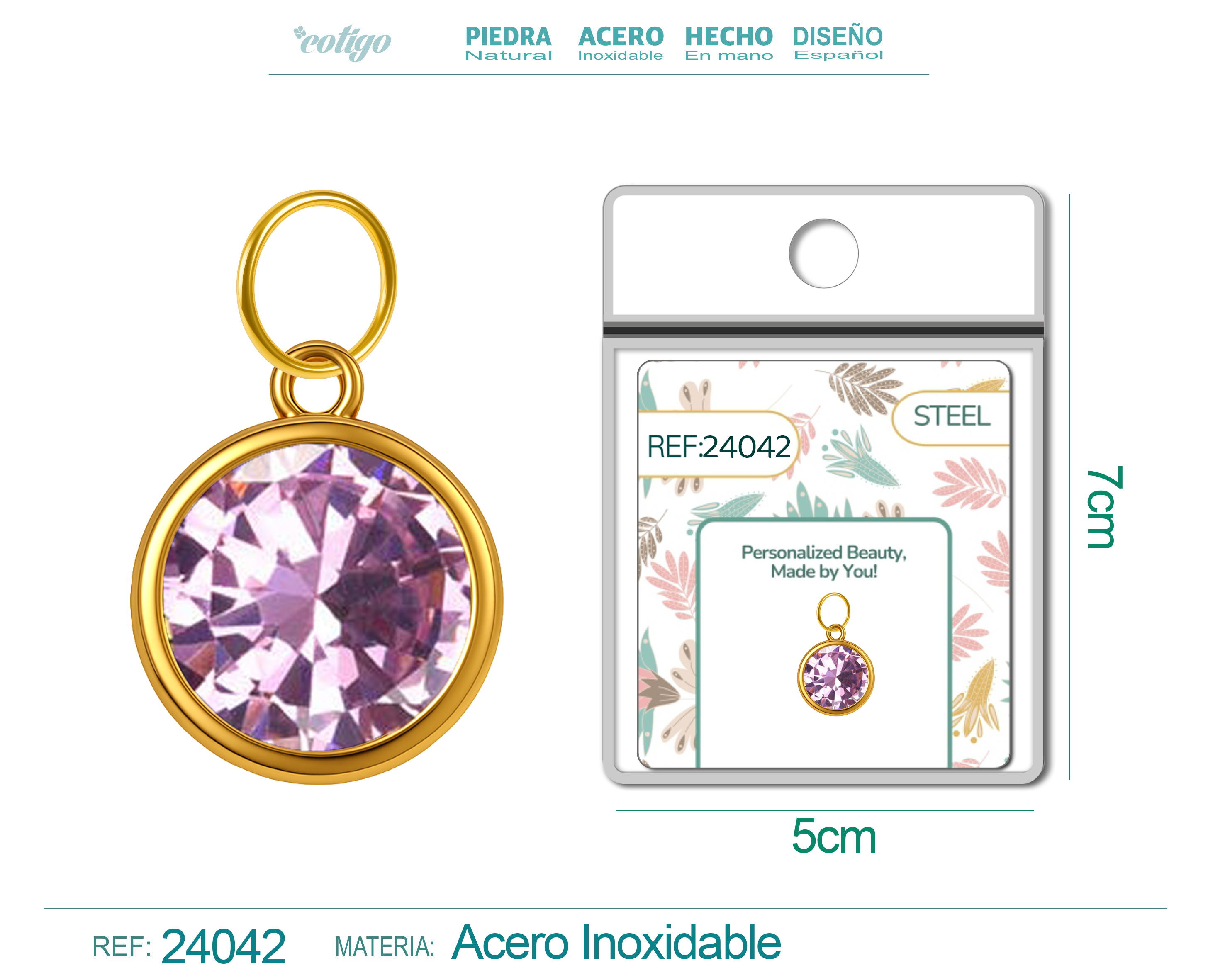 CHARM ACERO DORADO CON PIEDRA NACIMIENTO DE FEBRERO