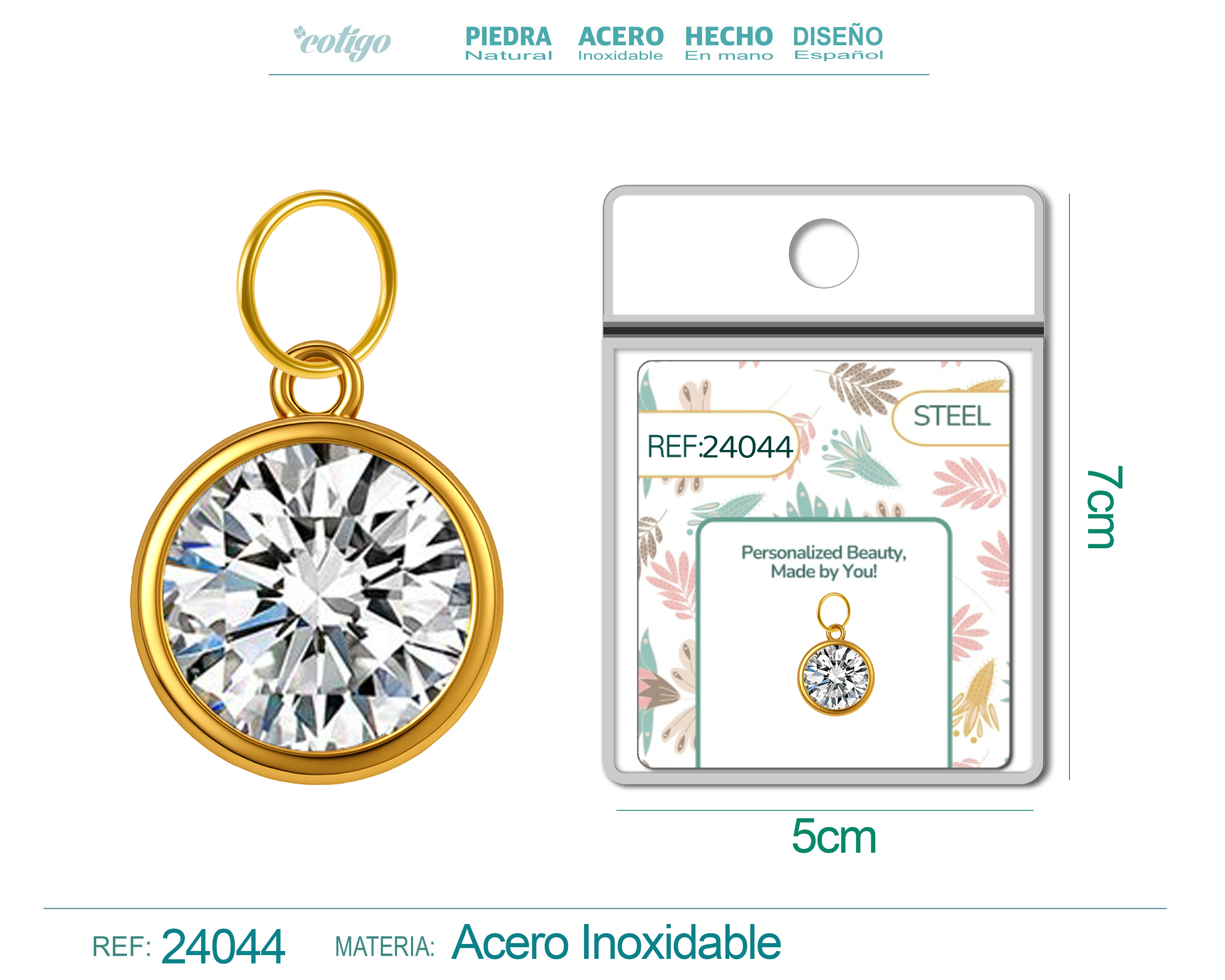 CHARM ACERO DORADO CON PIEDRA NACIMIENTO DE ABRIL