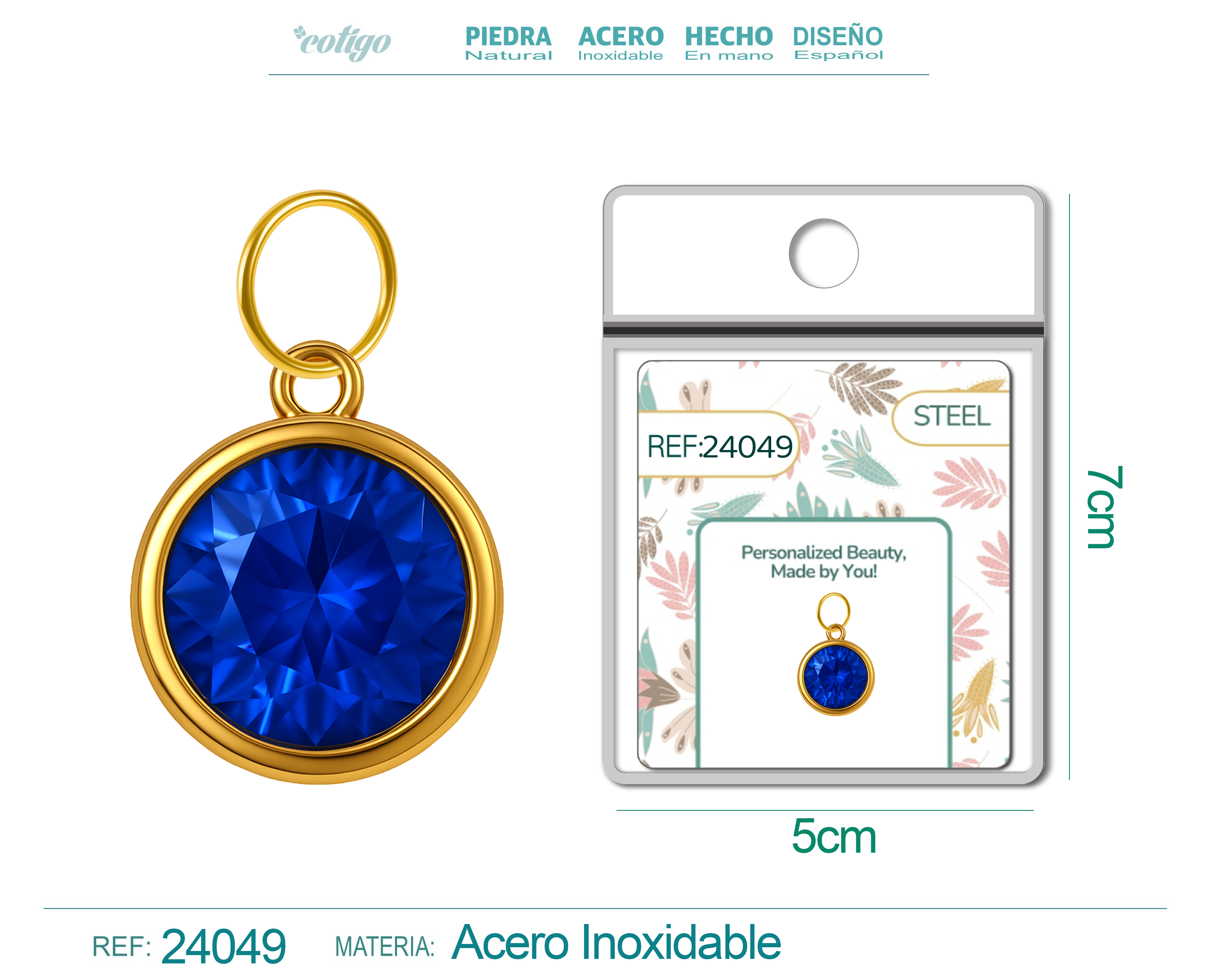 CHARM ACERO DORADO CON PIEDRA NACIMIENTO DE SEPTIEMPRE