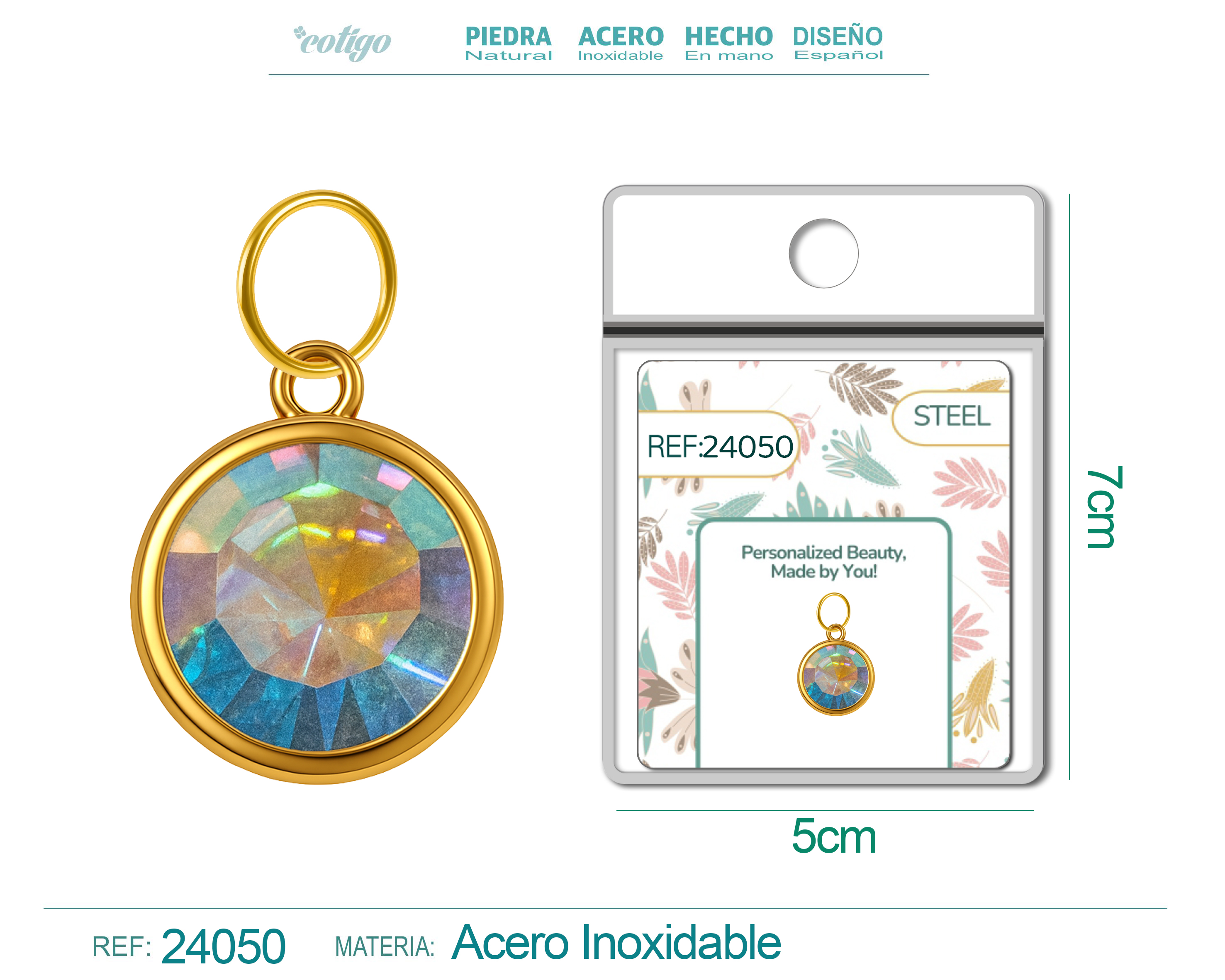 CHARM ACERO DORADO CON PIEDRA NACIMIENTO DE OCTUBRE