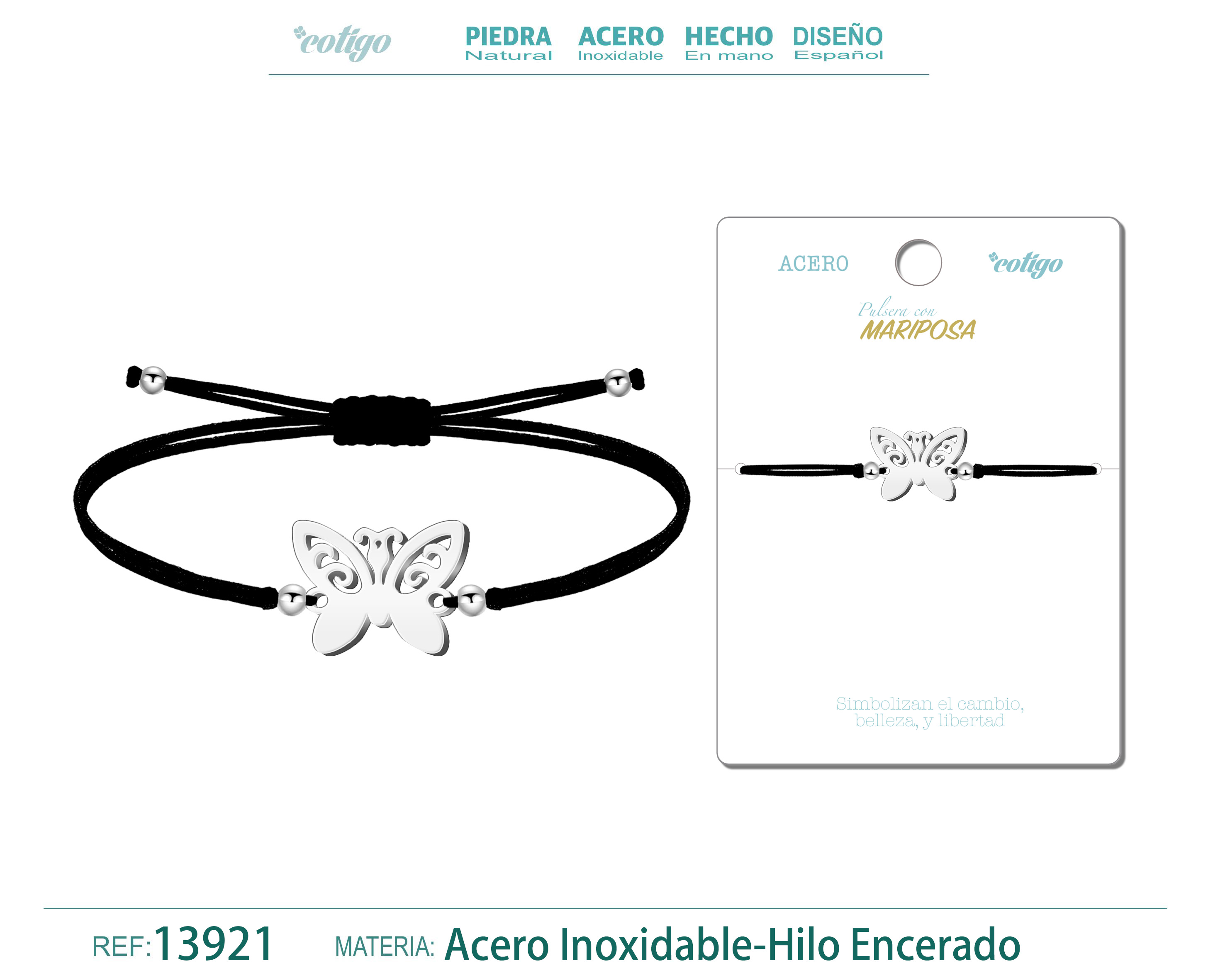 PULSERA MARIPOSA PLATEADO DE HILO EN.NEGRO