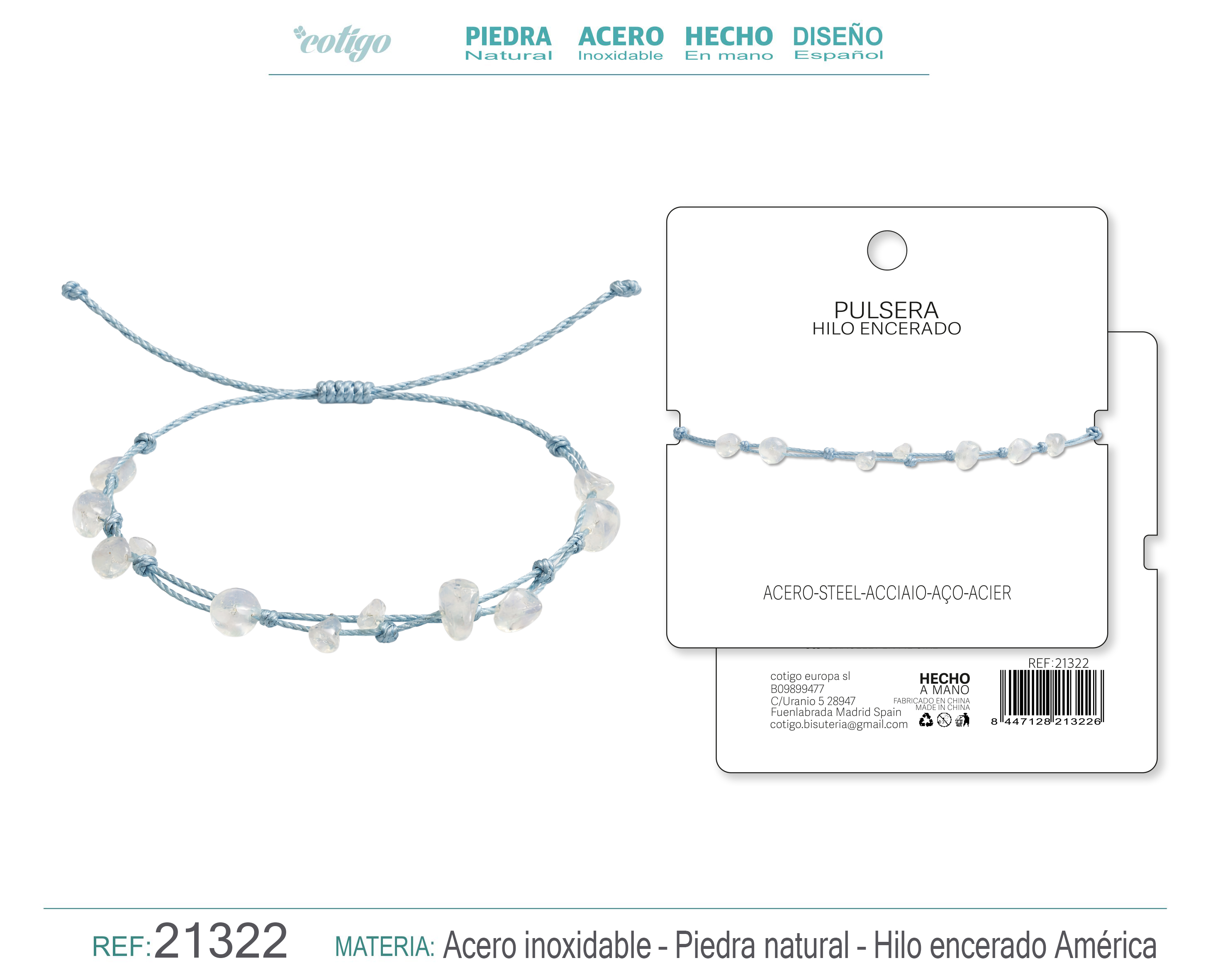 PULSERA HILO ENCERADO CON OPALINA