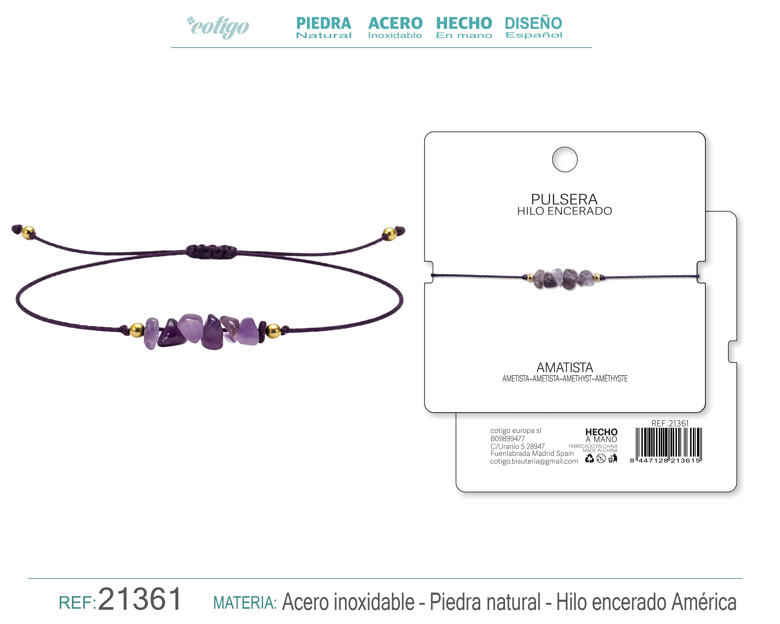 PULSERA HILO ENCERADO CON AMATISTA