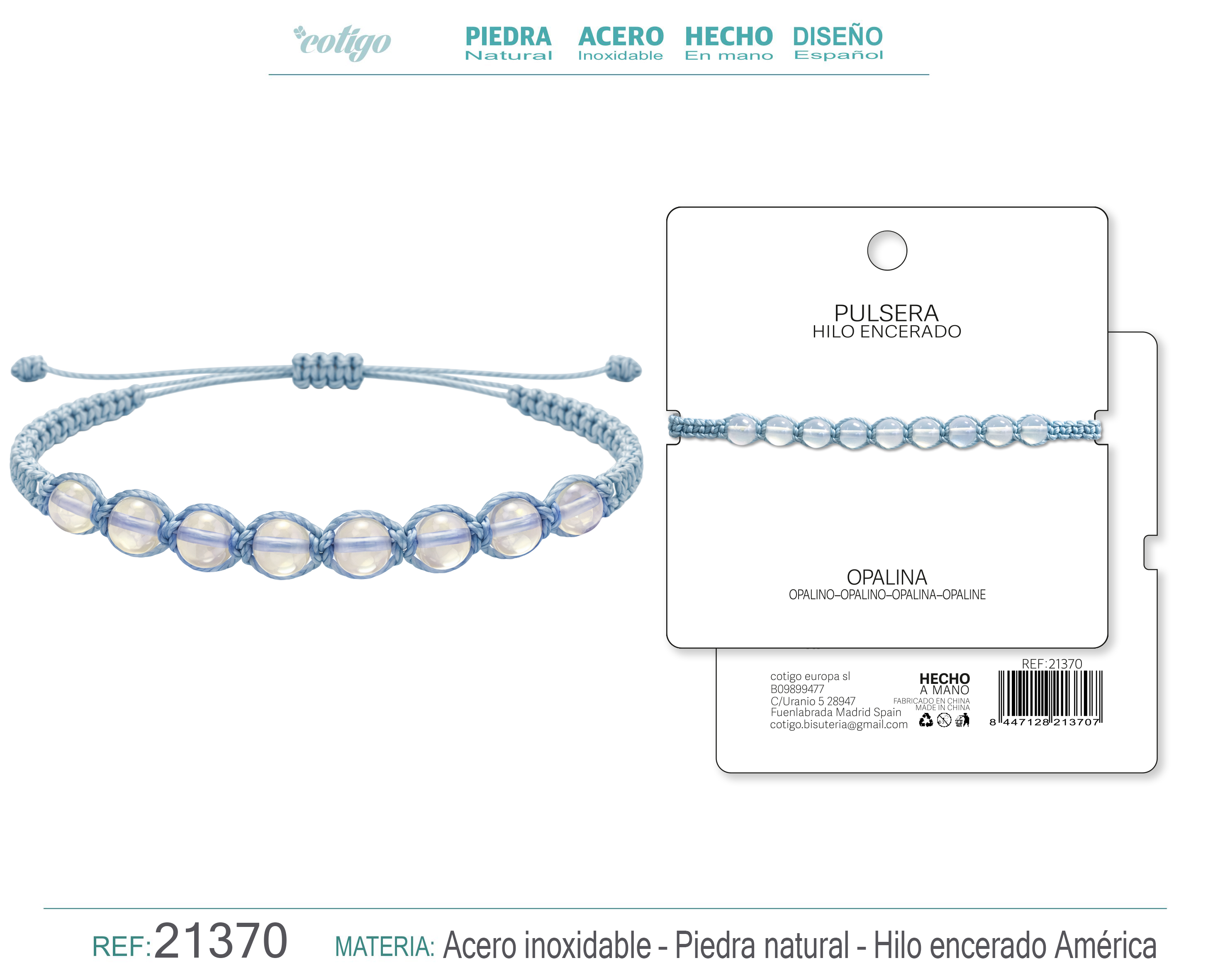 PULSERA HILO ENCERADO CON OPALINA
