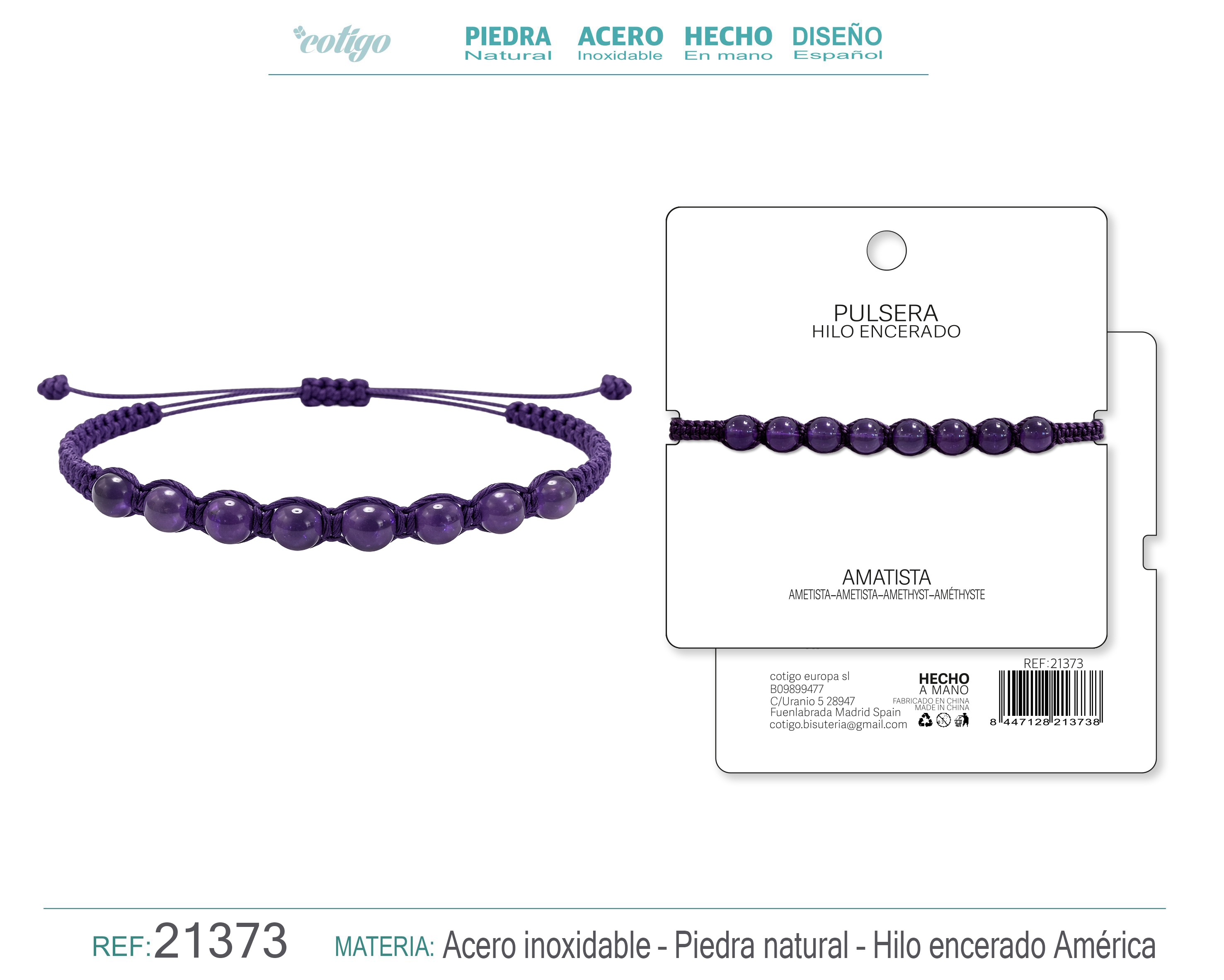 PULSERA HILO ENCERADO CON AMATISTA