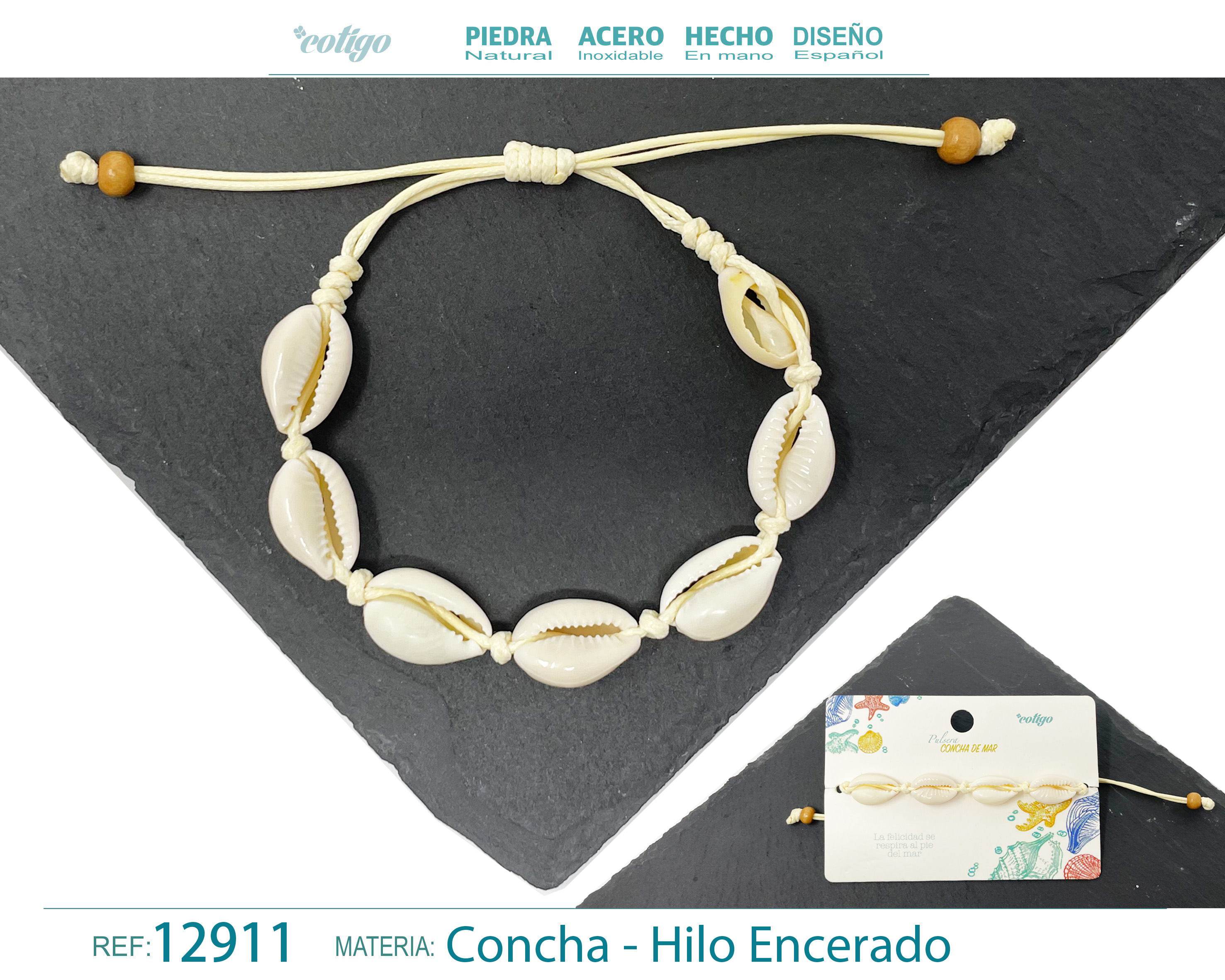 PULSERA HILO ENCERADO DE CONCHA