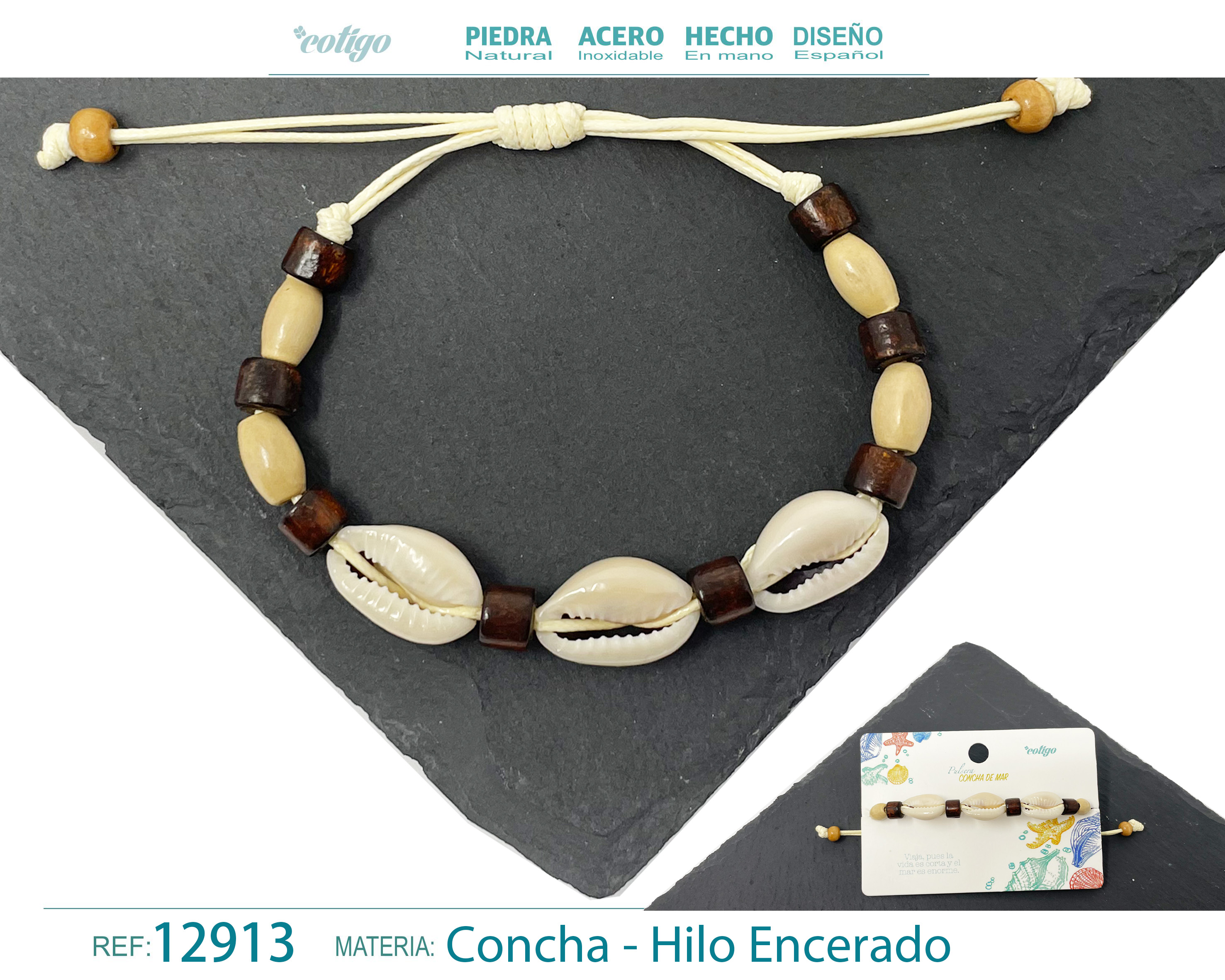 PULSERA HILO ENCERADO DE CONCHA