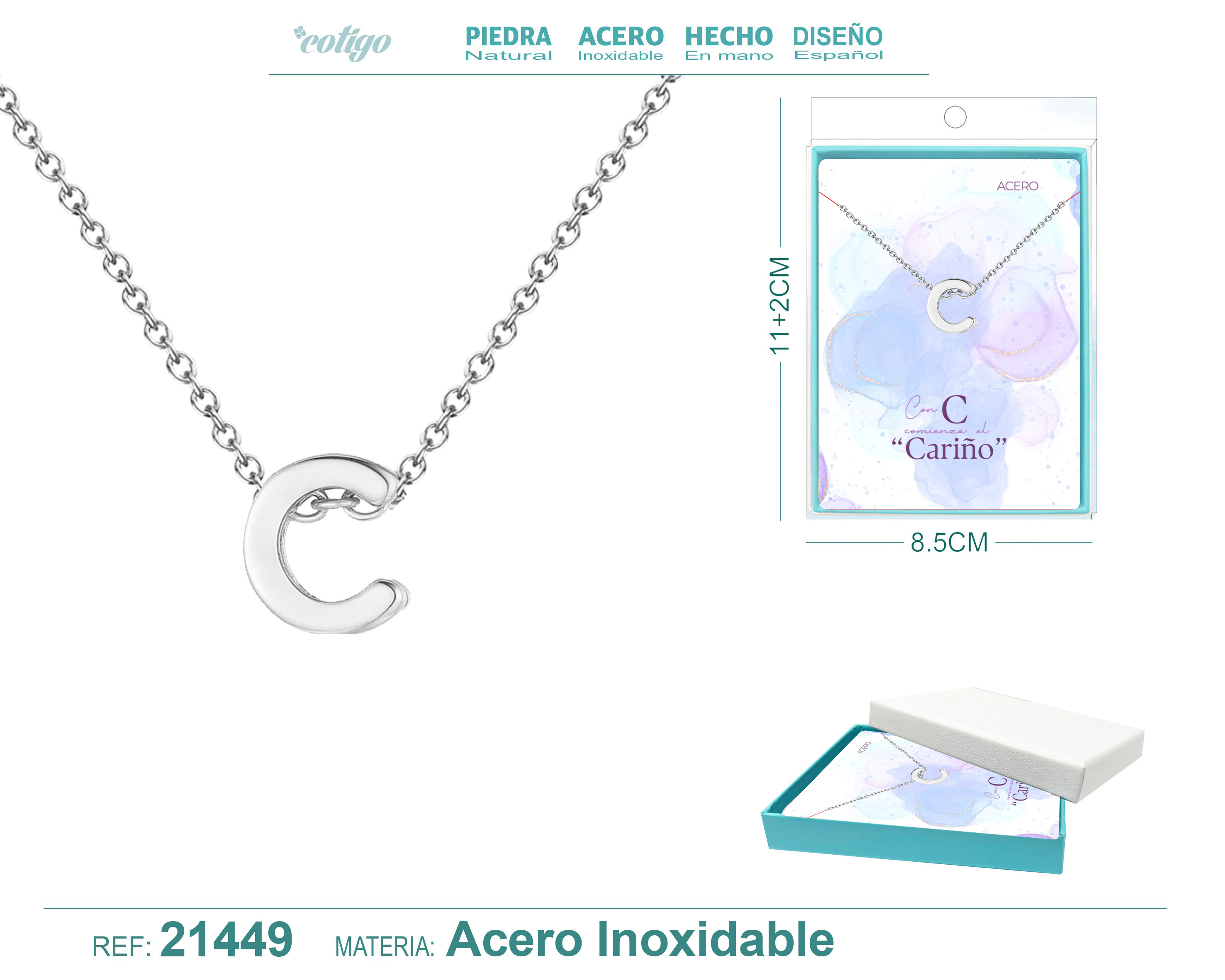 COLLAR LETRA C ACEROCOLOR PLATEADO