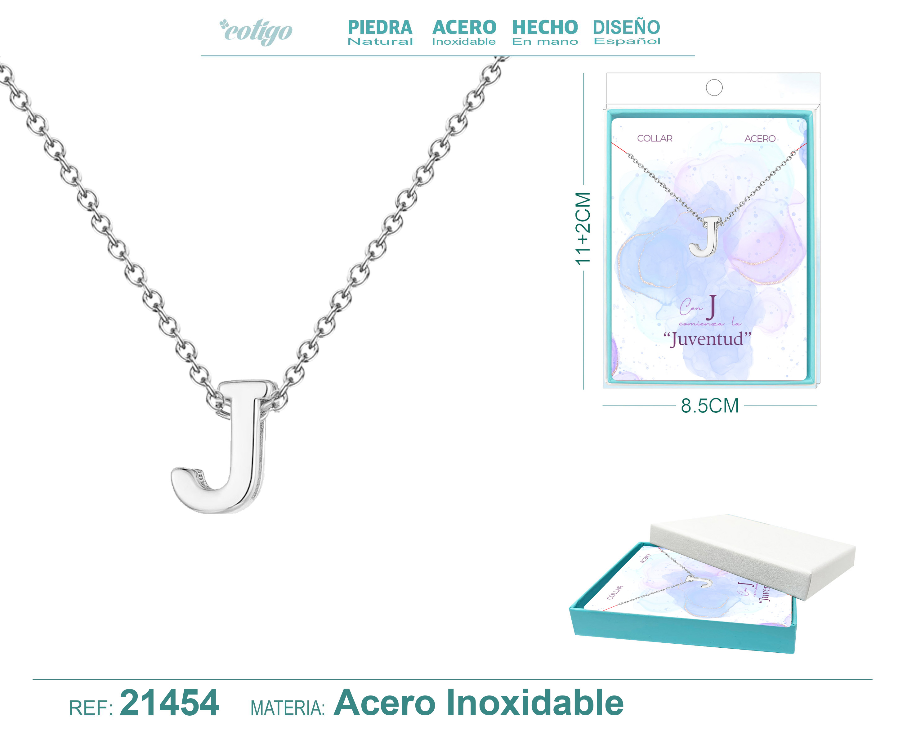 COLLAR LETRA J ACEROCOLOR PLATEADO