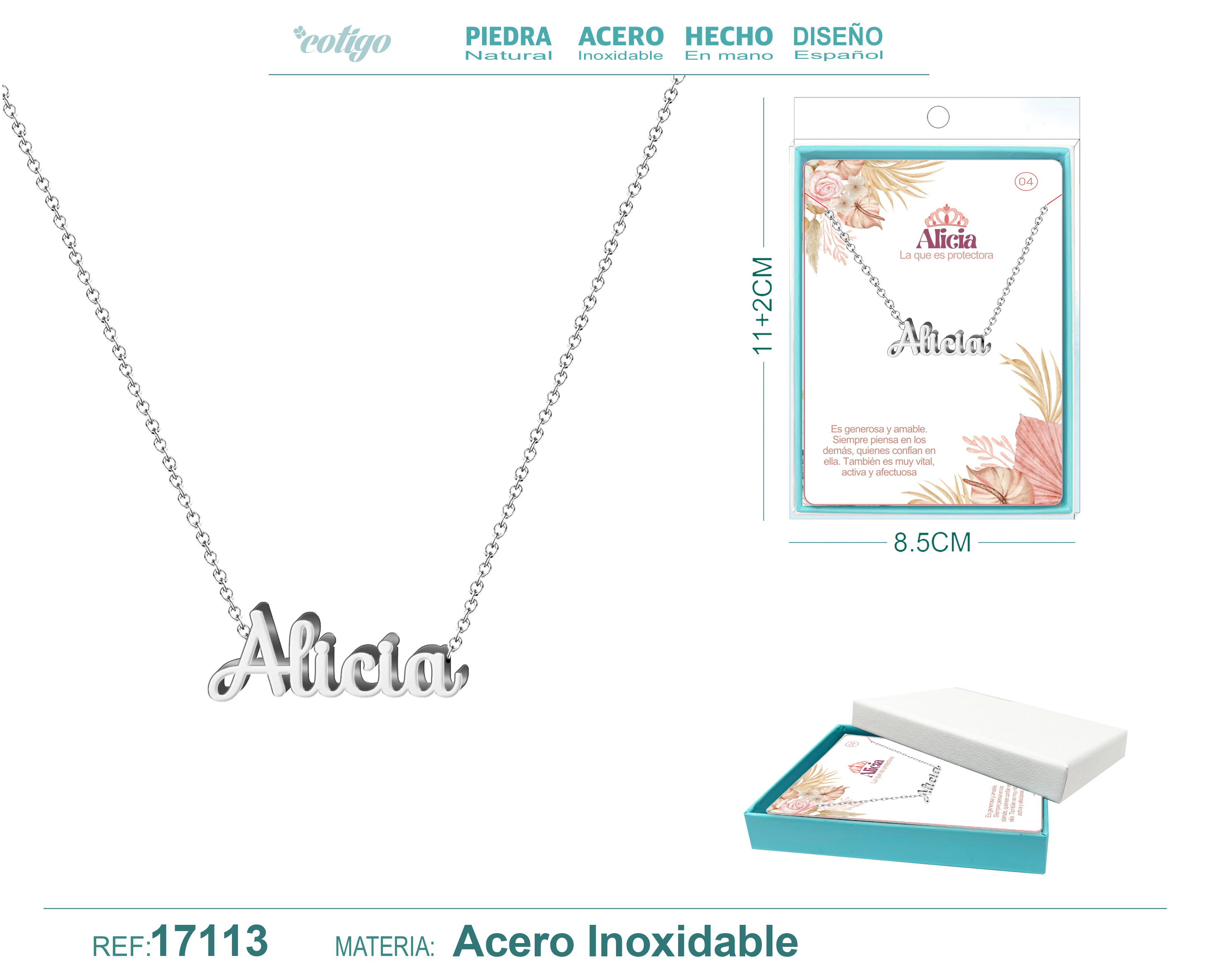 COLLAR ALICIA ACERO COLOR PLATEADO