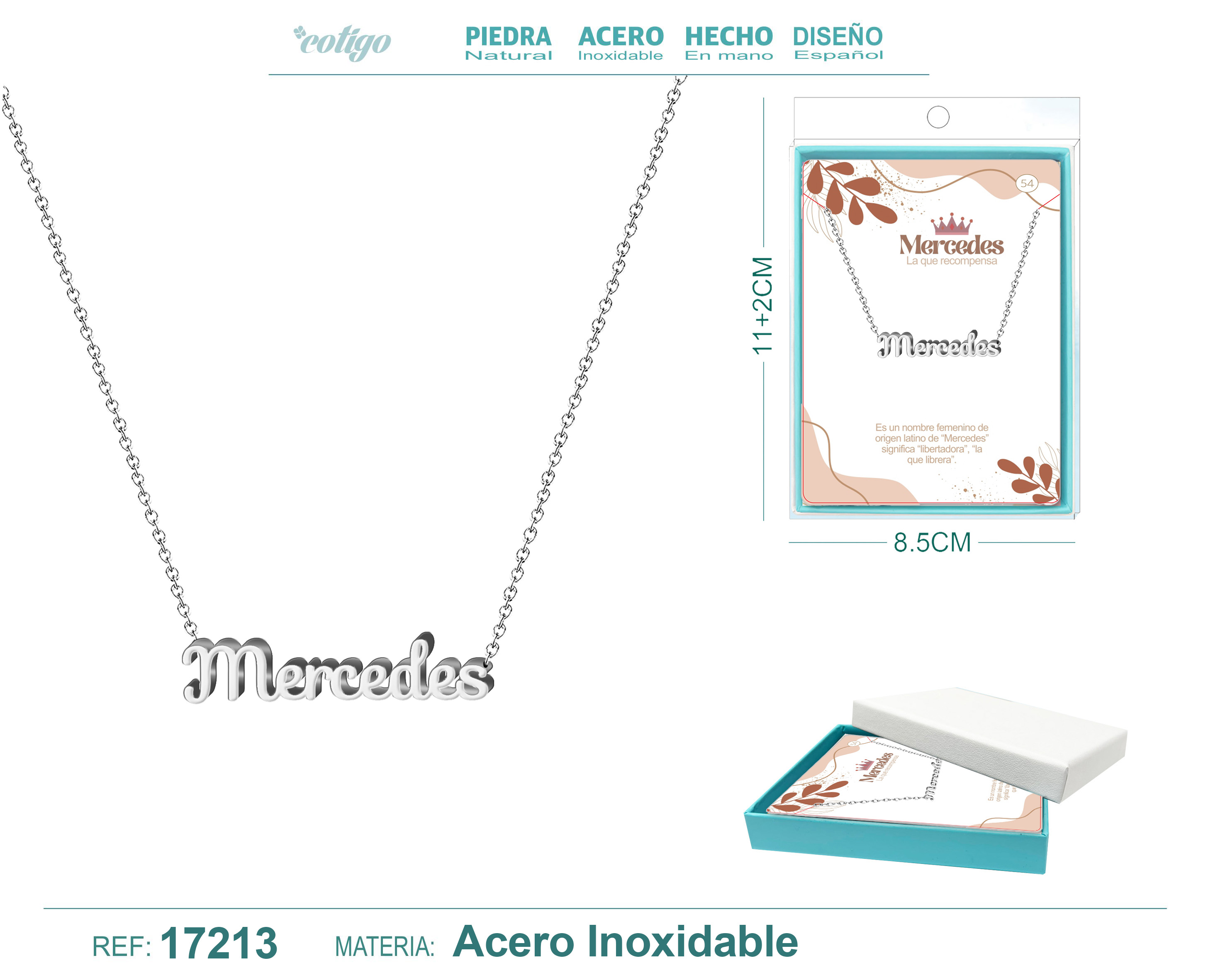 COLLAR MERCEDES ACERO COLOR PLATEADO