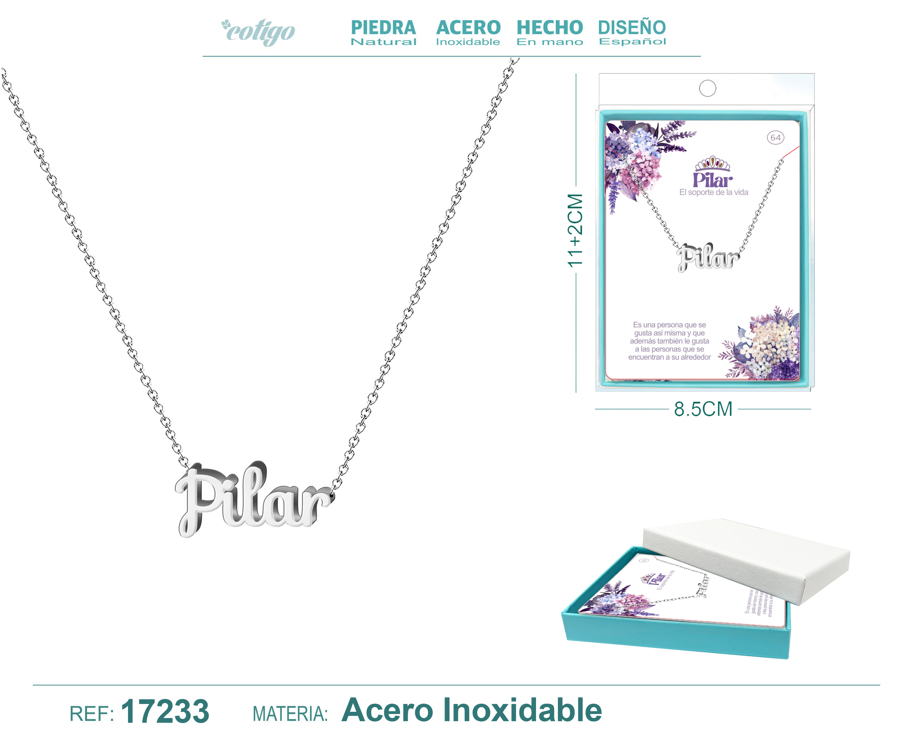 COLLAR PILAR ACERO COLOR PLATEADO