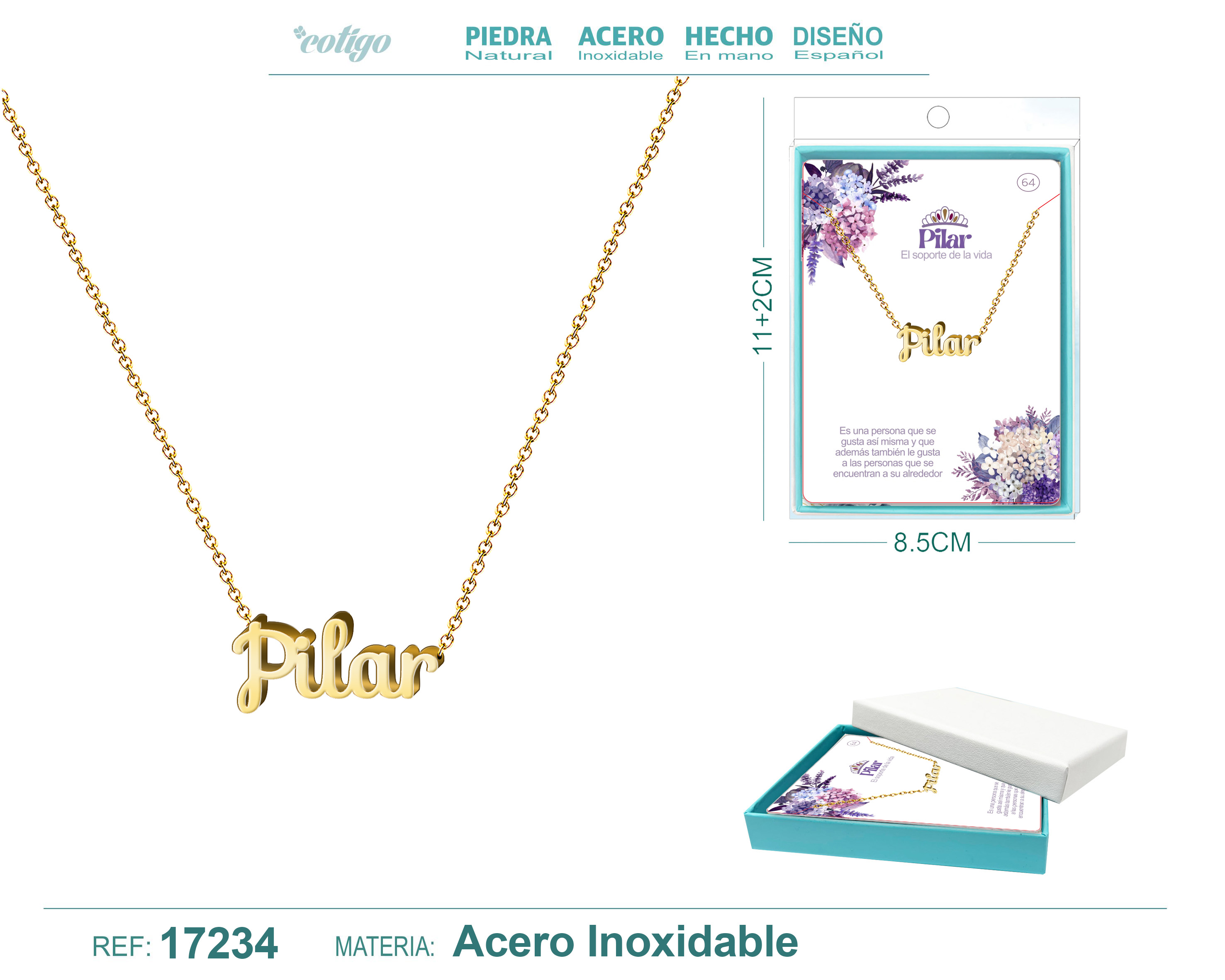COLLAR PILAR ACERO COLOR DORADO