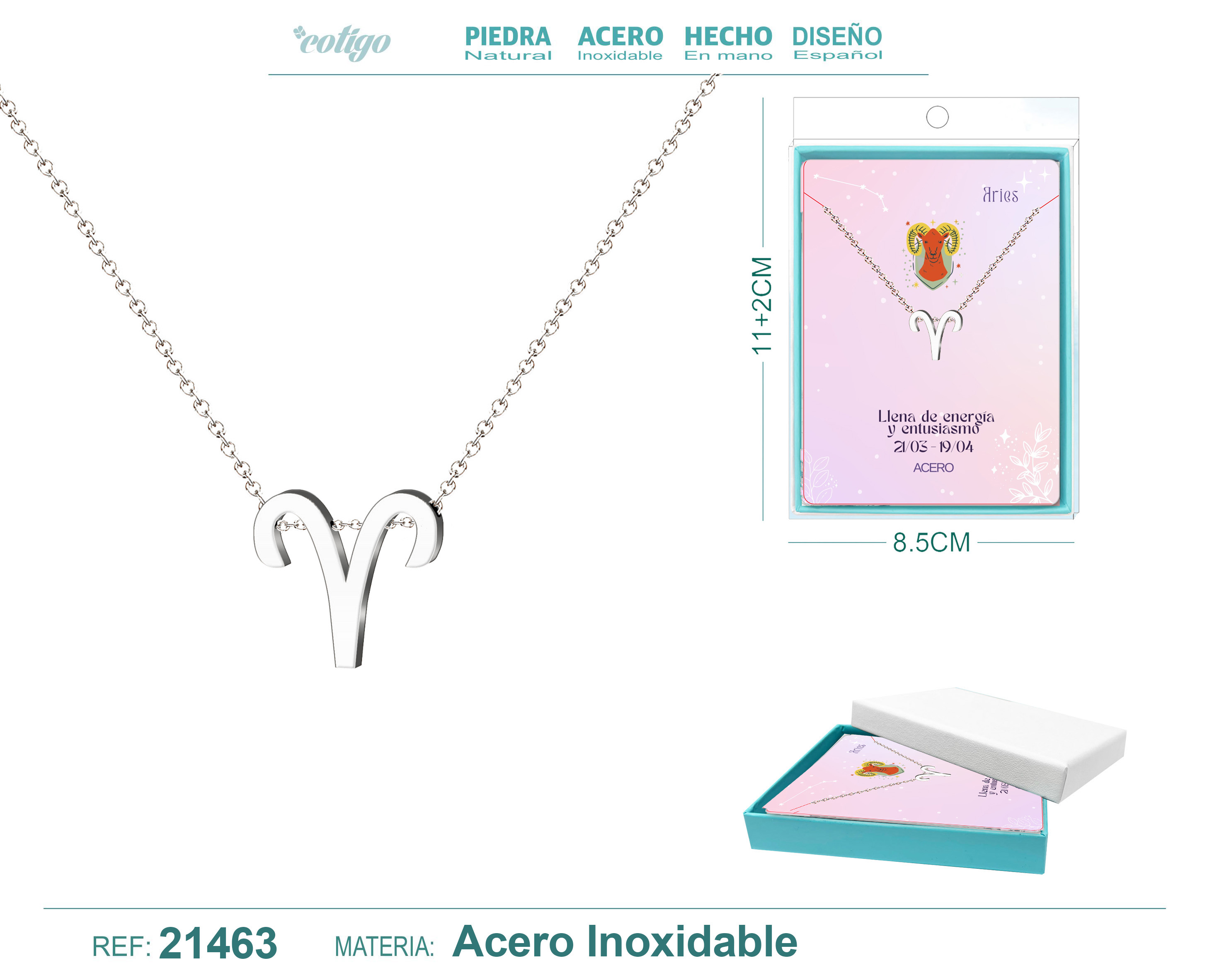 COLLAR ZODÍACO ARIES ACEROCOLOR PLATEADO