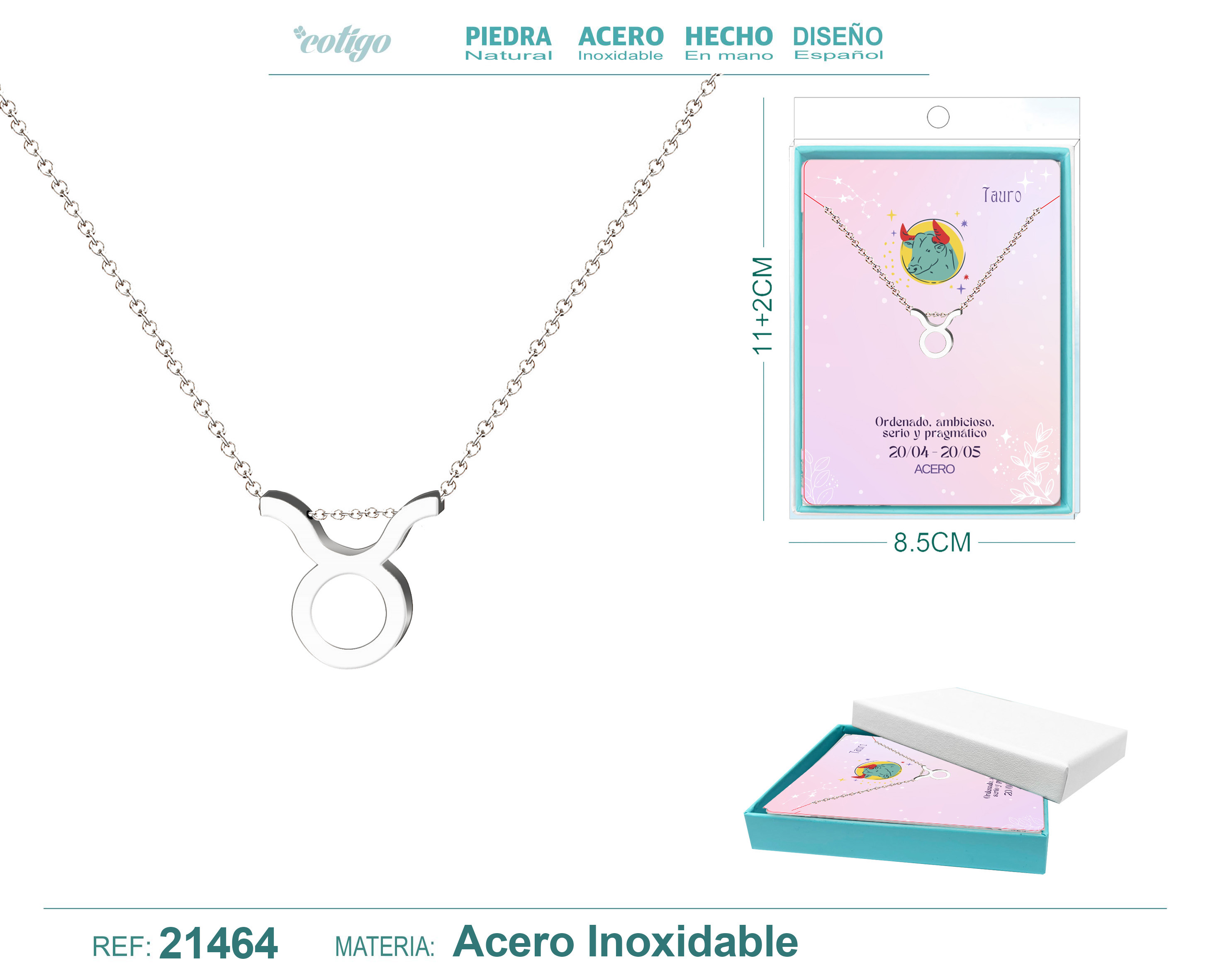 COLLAR ZODÍACO TAURO ACEROCOLOR PLATEADO