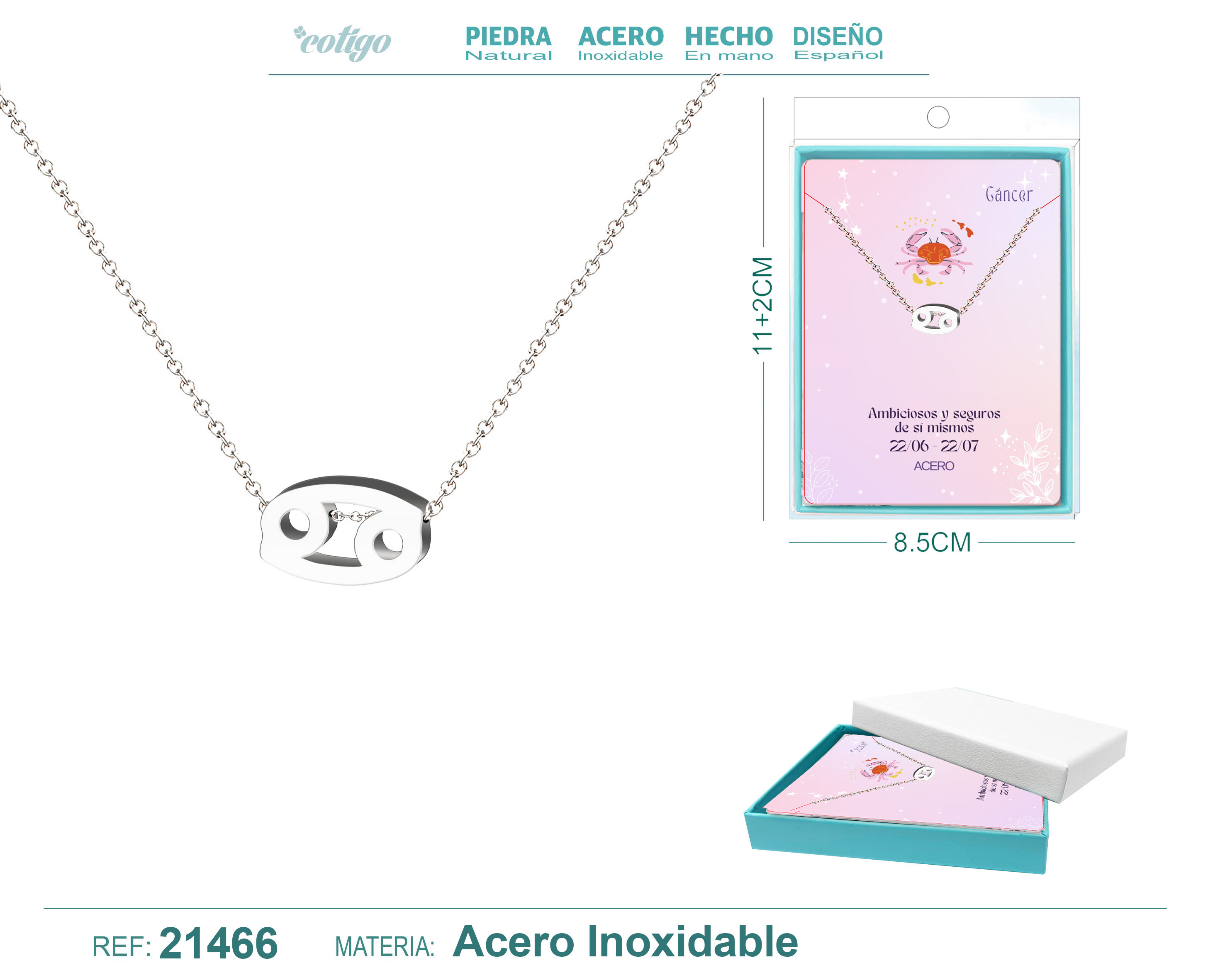 COLLAR ZODÍACO CÁCER ACEROCOLOR PLATEADO