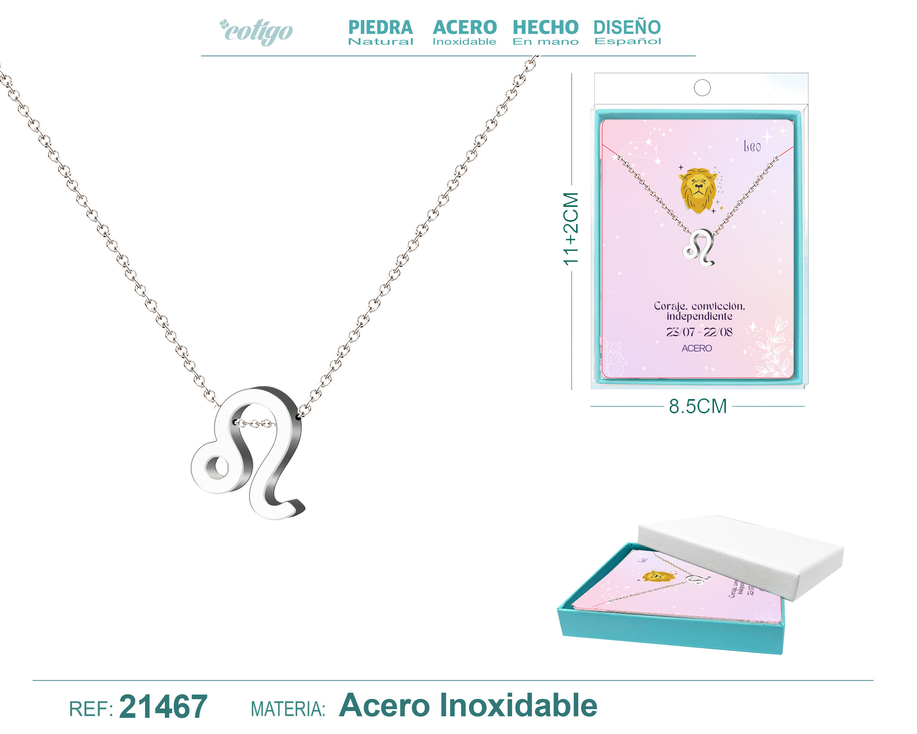 COLLAR ZODÍACO LEO ACEROCOLOR PLATEADO