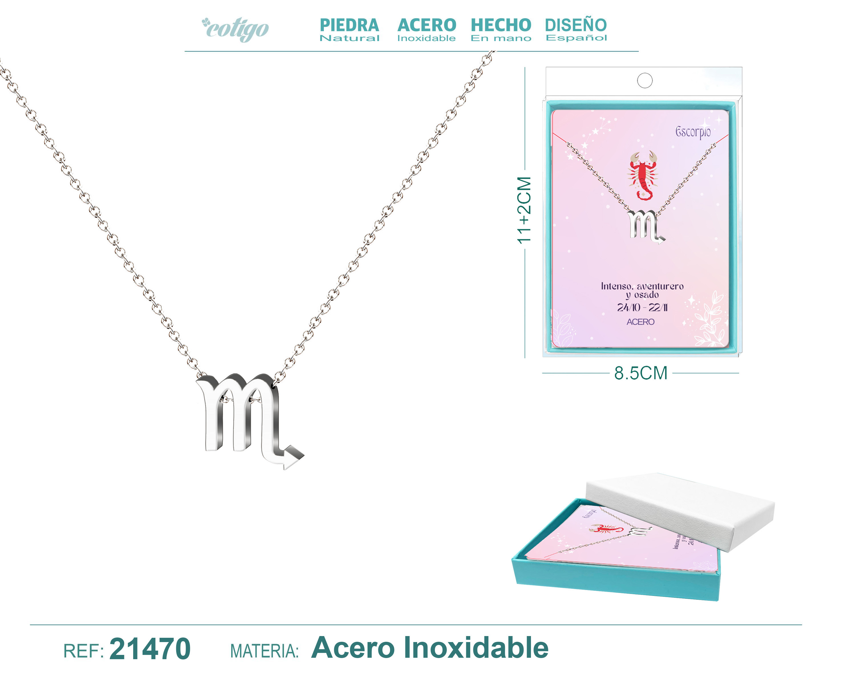 COLLAR ZODÍACO ESCORPIO ACEROCOLOR PLATEADO