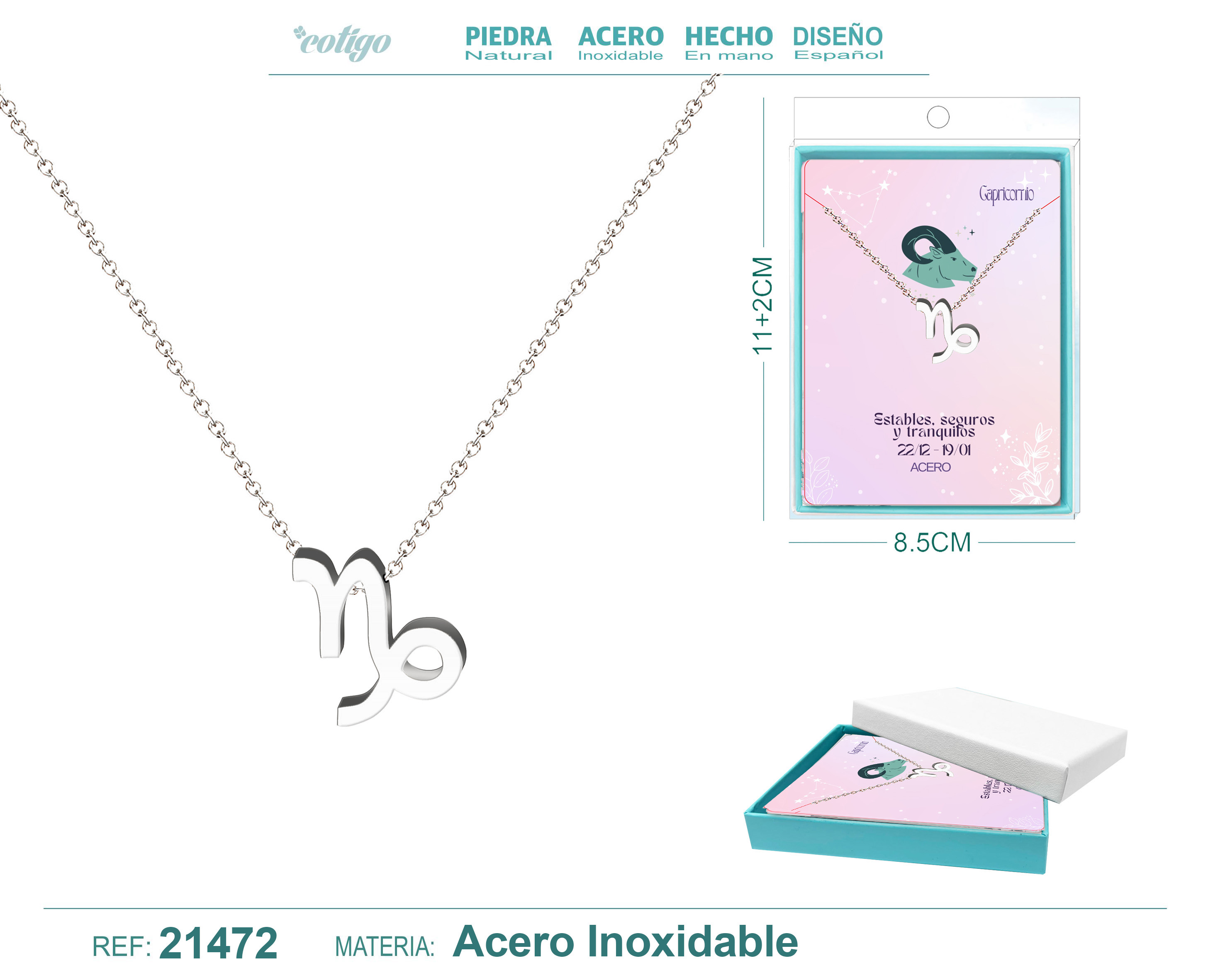 COLLAR ZODÍACO CAPRICORNIO ACEROCOLOR PLATEADO