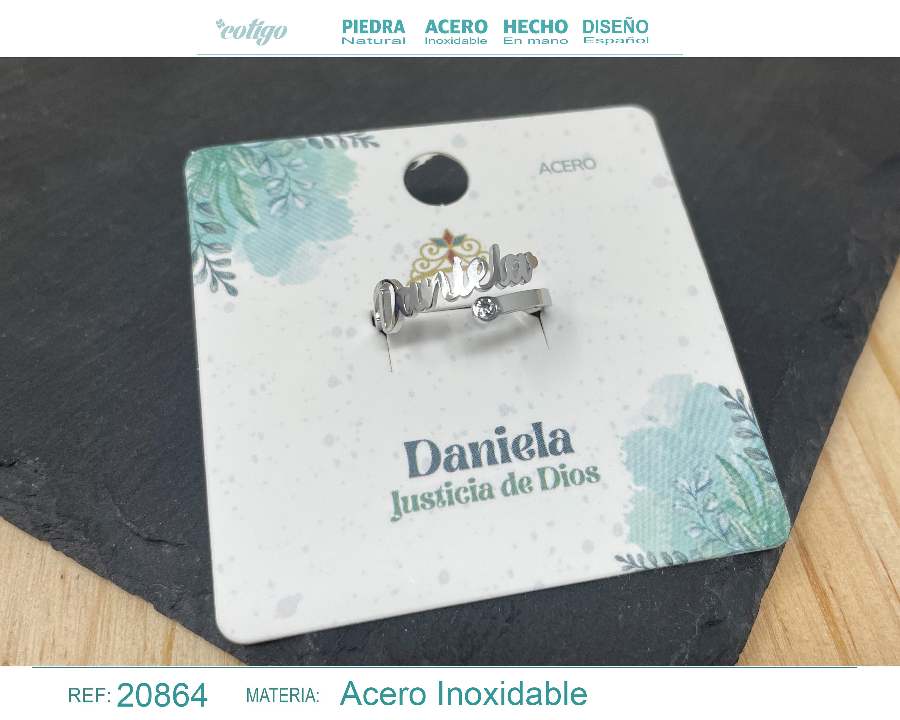ANILLO NOMBRE DANIELA ACERO COLOR PLATEADO