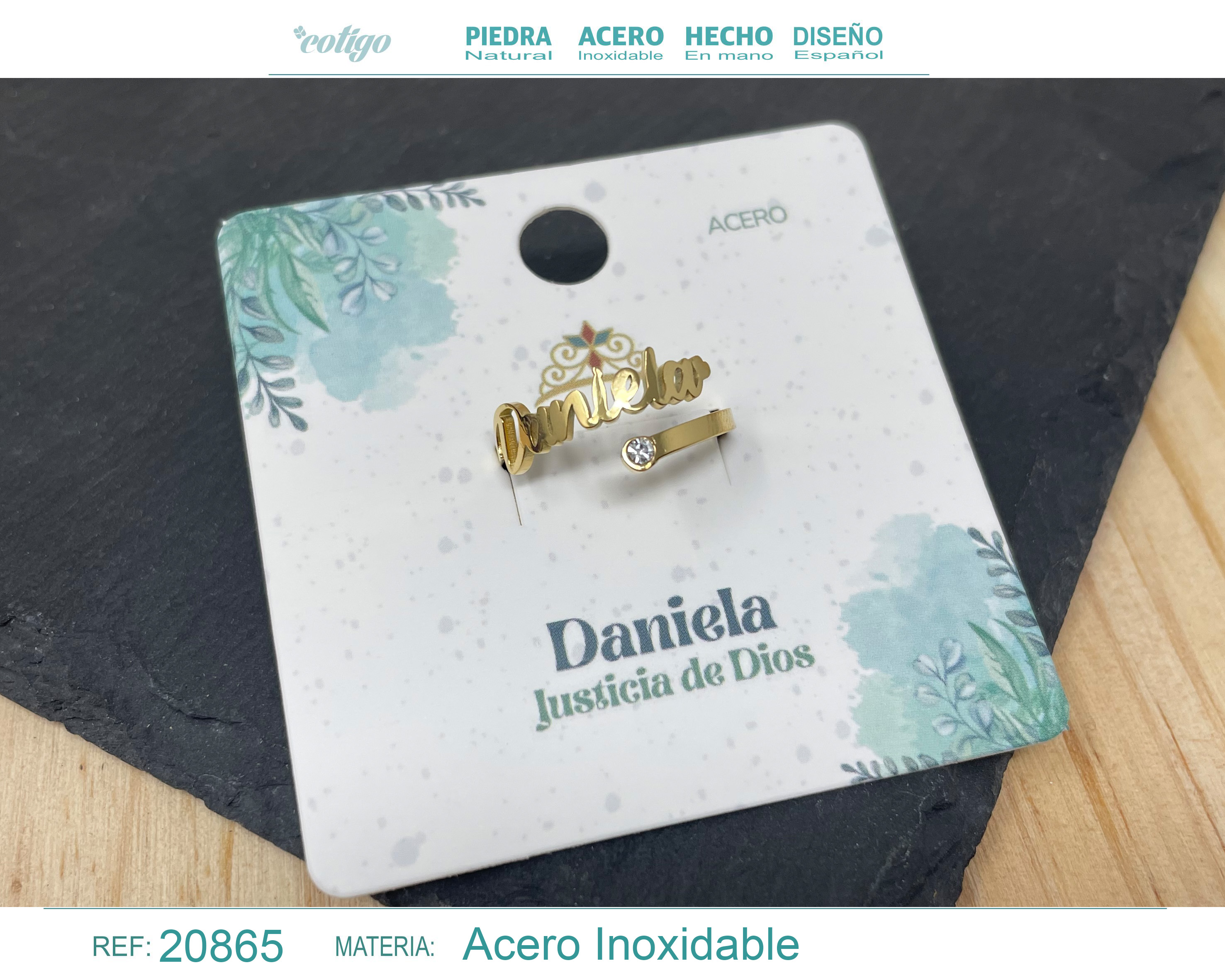 ANILLO NOMBRE DANIELA ACERO COLOR DORADO