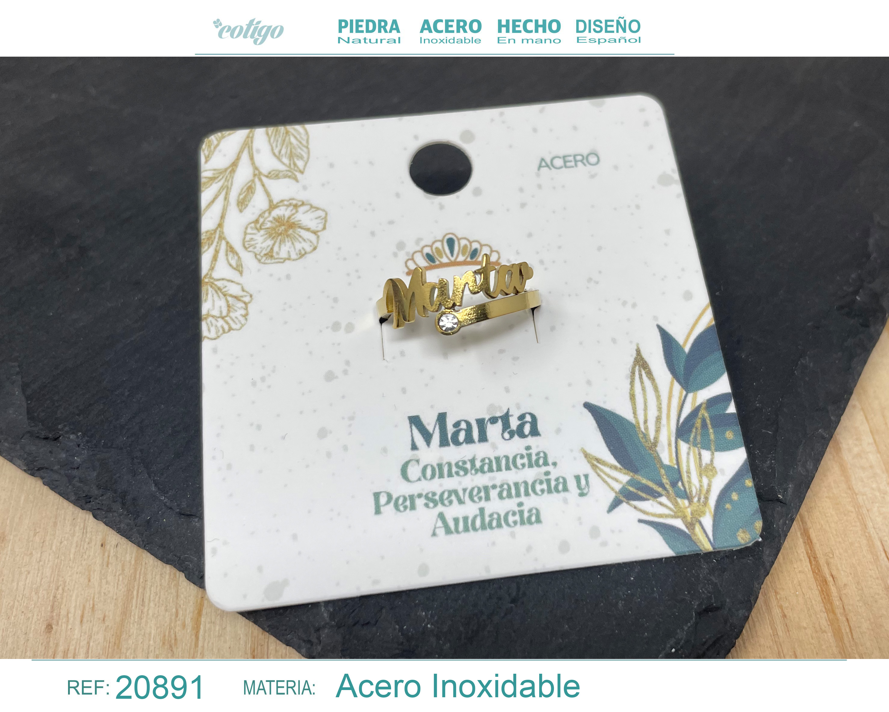 ANILLO NOMBRE MARTA ACERO COLOR DORADO