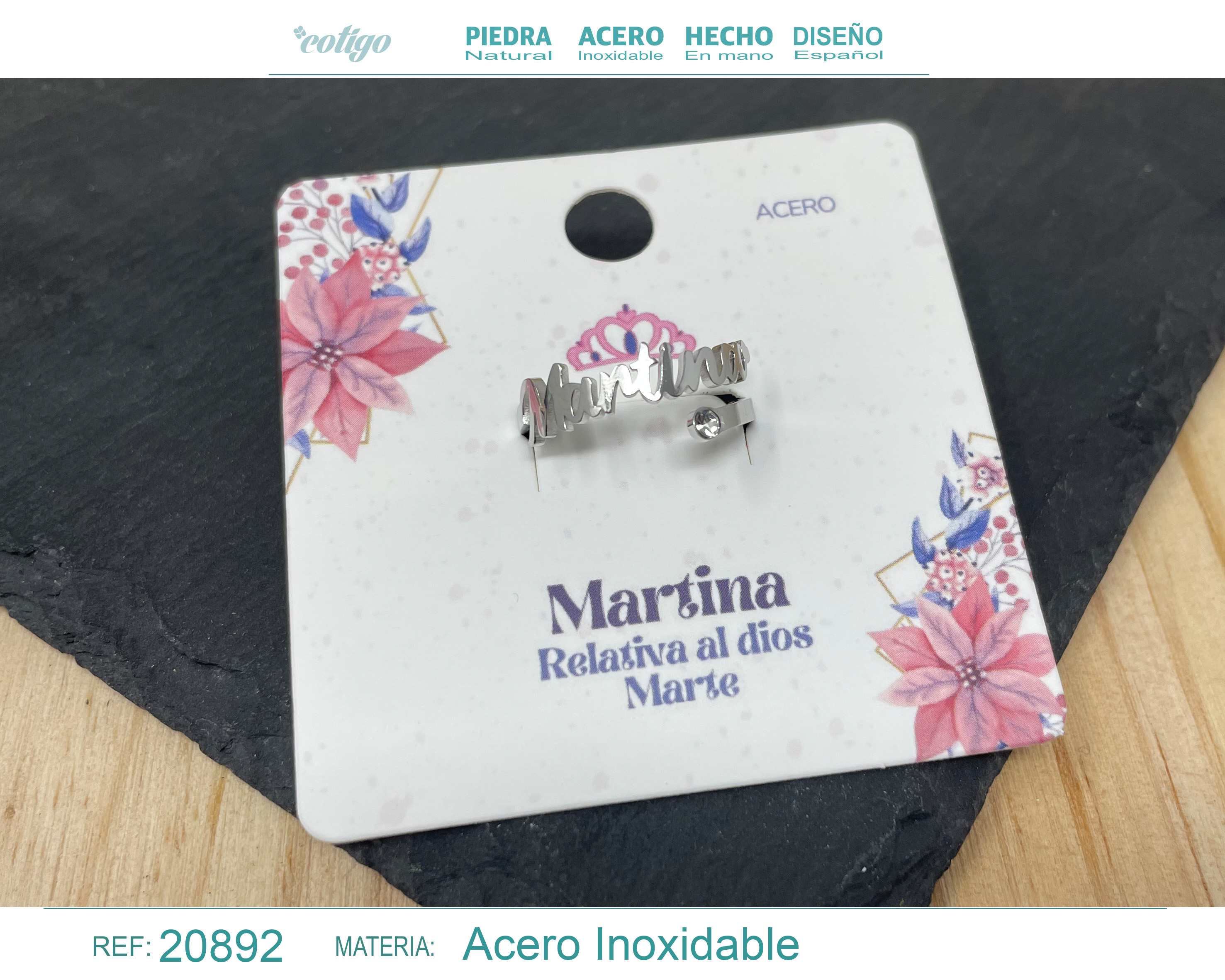 ANILLO NOMBRE MARTINA ACERO COLOR PLATEADO