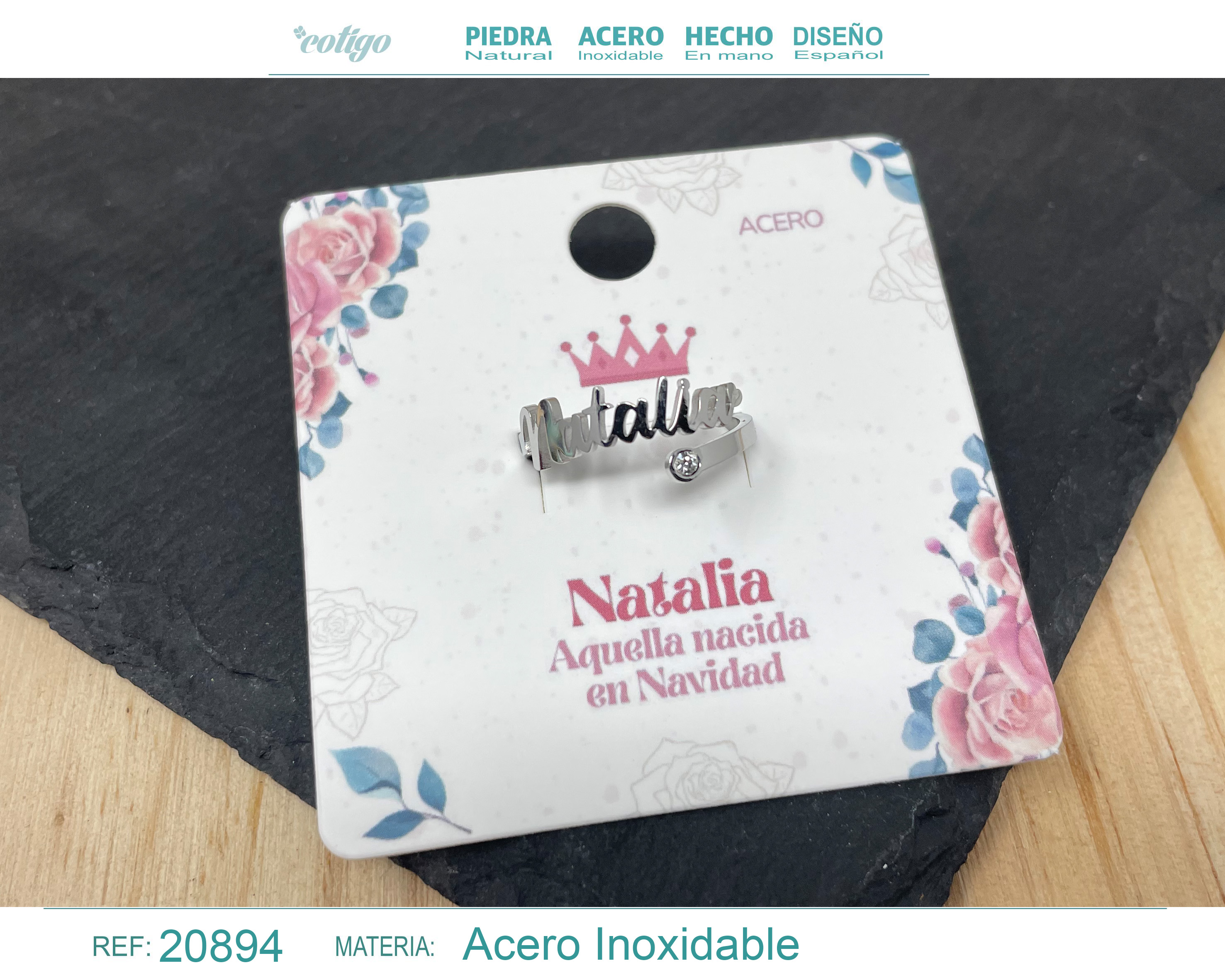 ANILLO NOMBRE NATALIA  ACERO COLOR PLATEADO