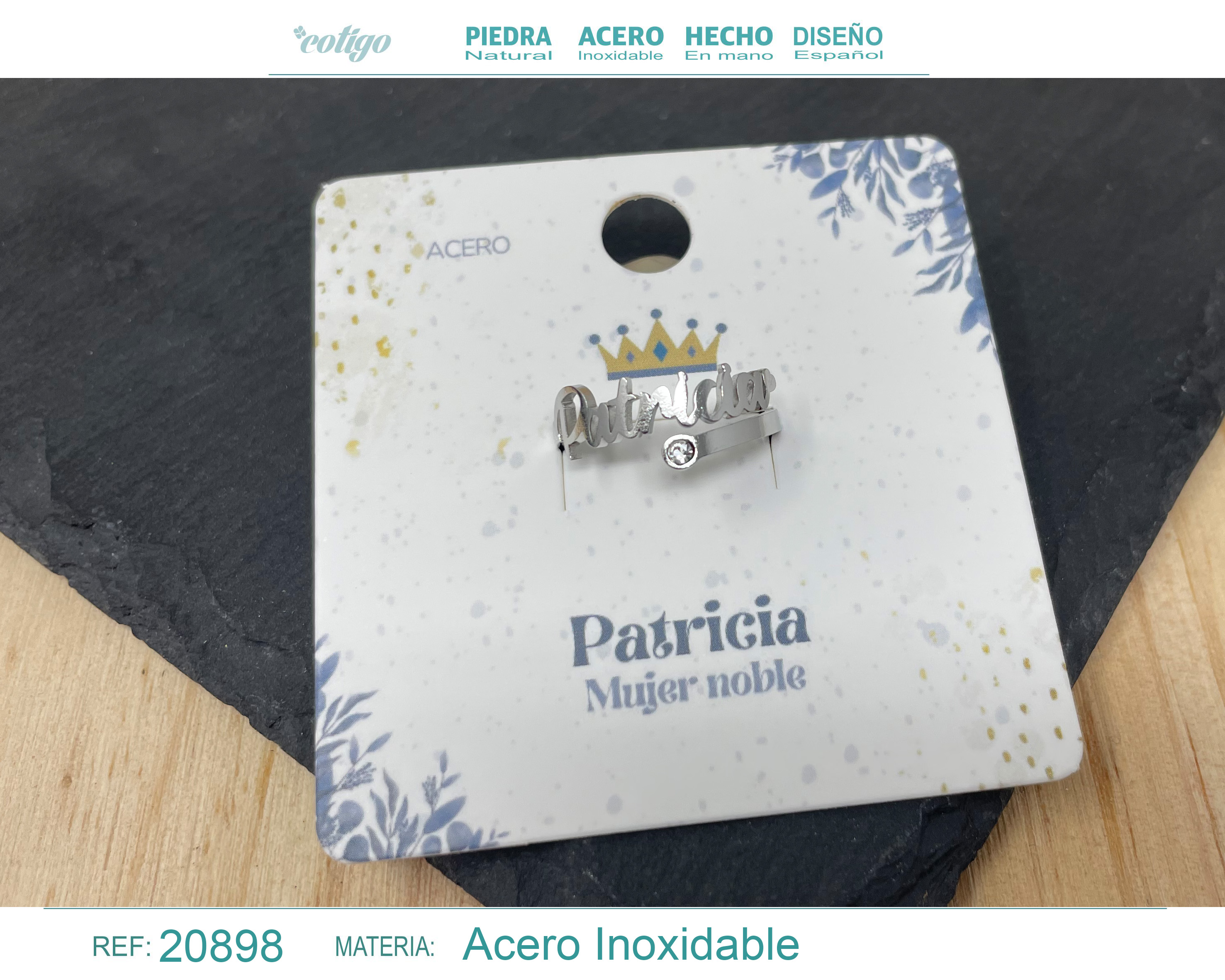 ANILLO NOMBRE PATRICIA ACERO COLOR PLATEADO