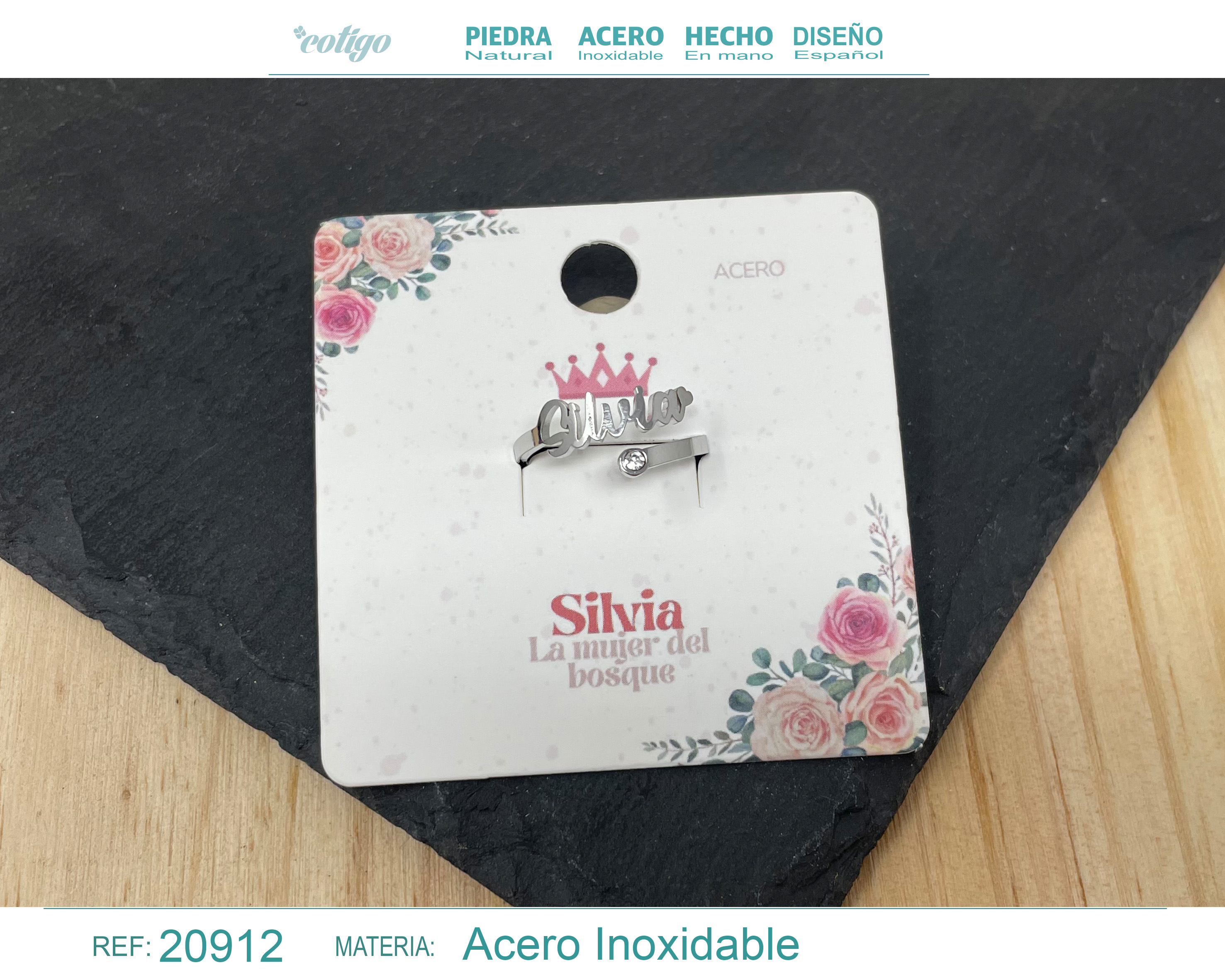 ANILLO NOMBRE SILVIA ACERO COLOR PLATEADO