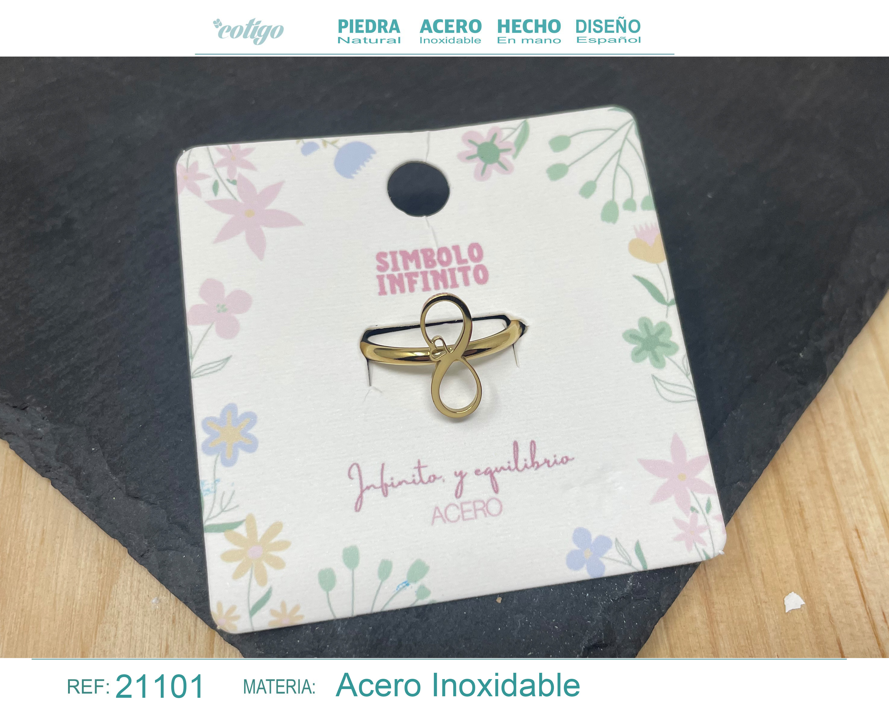 ANILLO SIMBOLO INFINITO ACERO COLOR DORADO