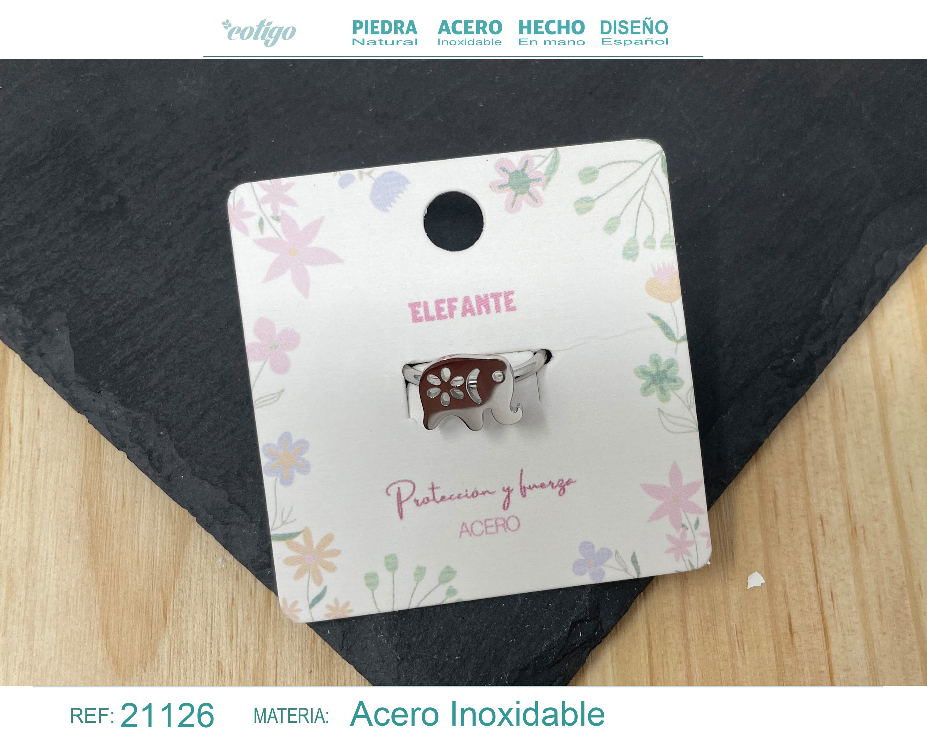ANILLO ELEFANTE ACERO COLOR PLATEADO