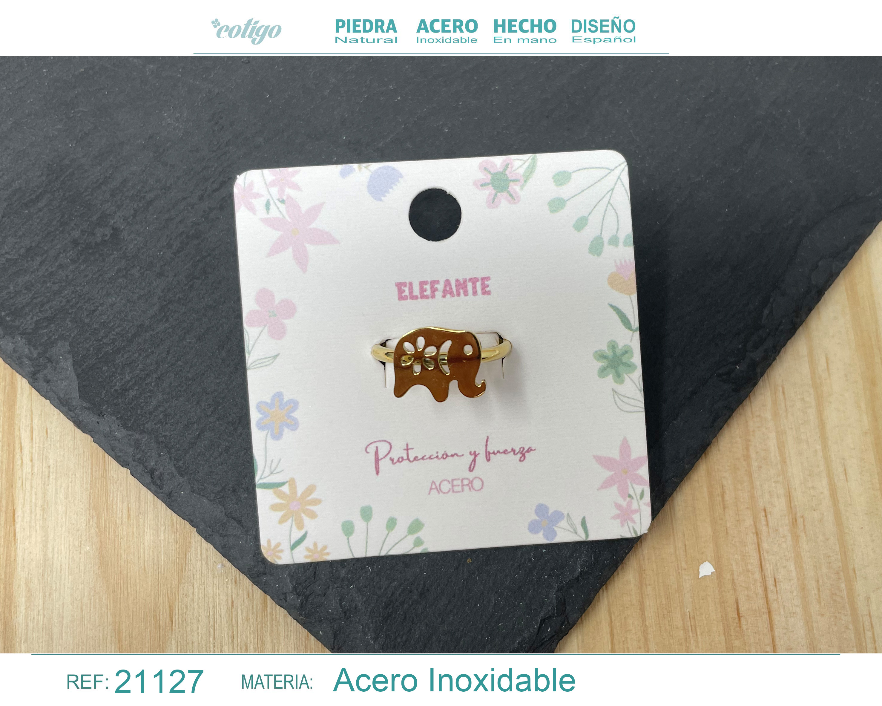 ANILLO ELEFANTE ACERO COLOR DORADO