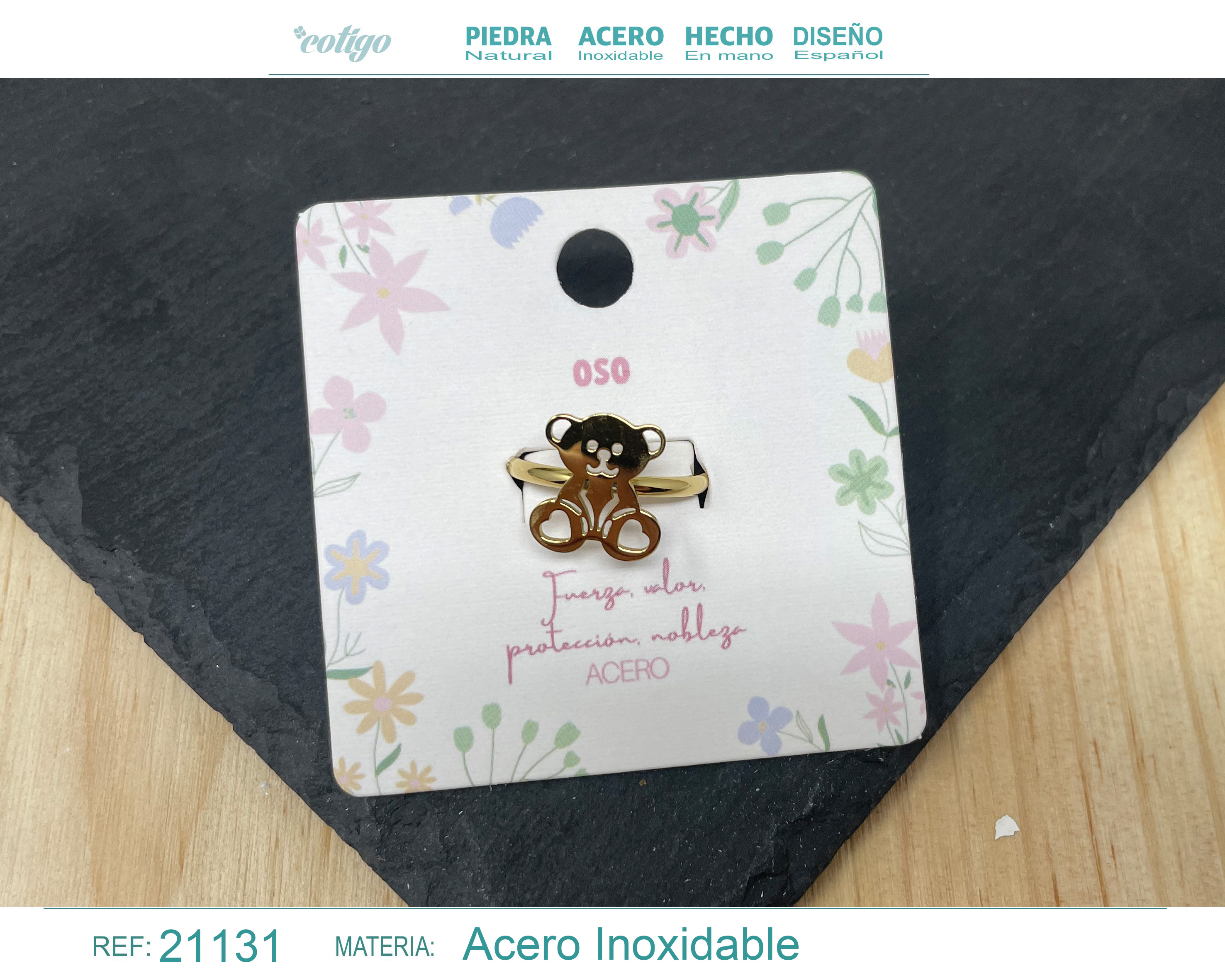 ANILLO OSO ACERO COLOR DORADO