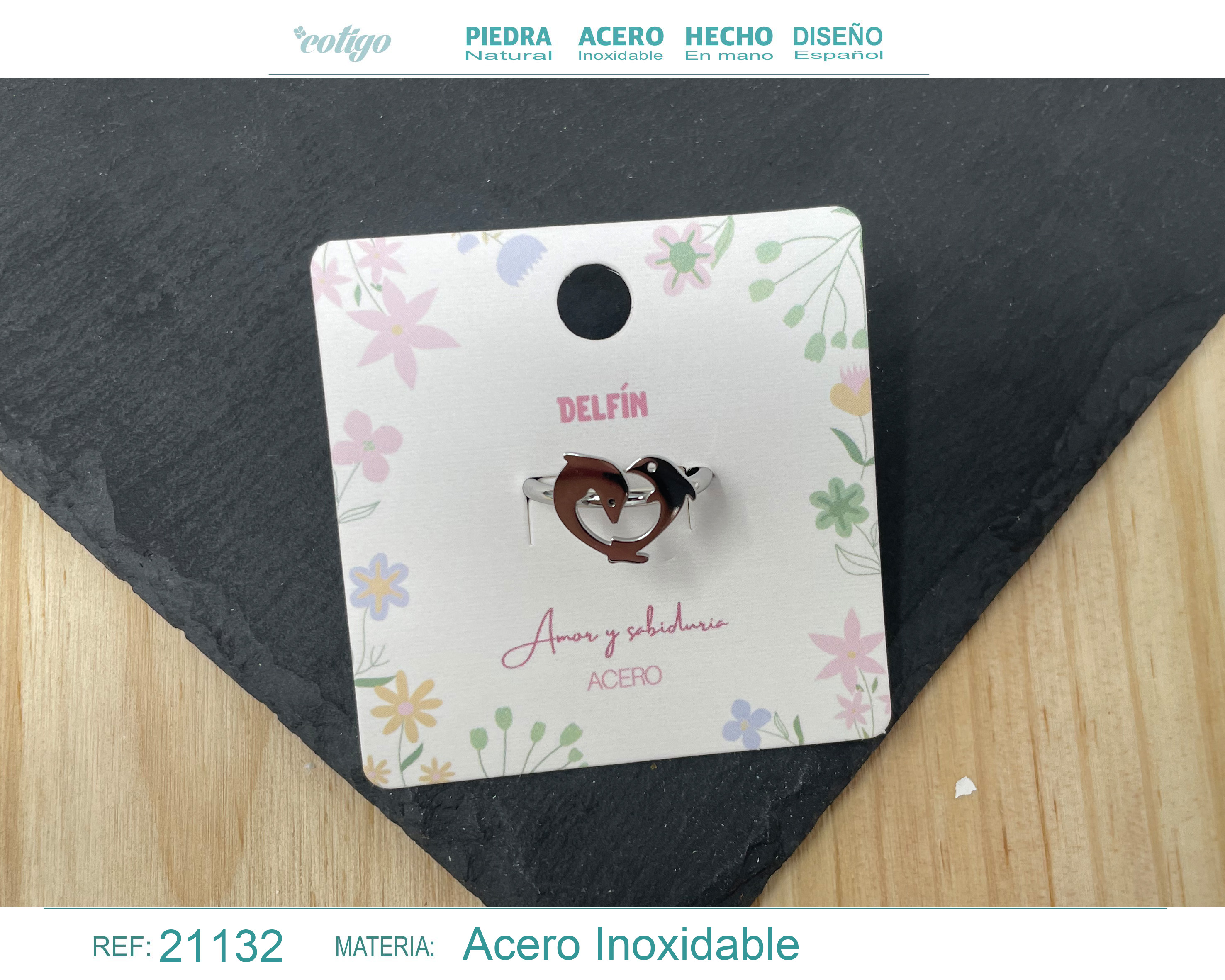 ANILLO DELFIN ACERO COLOR PLATEADO