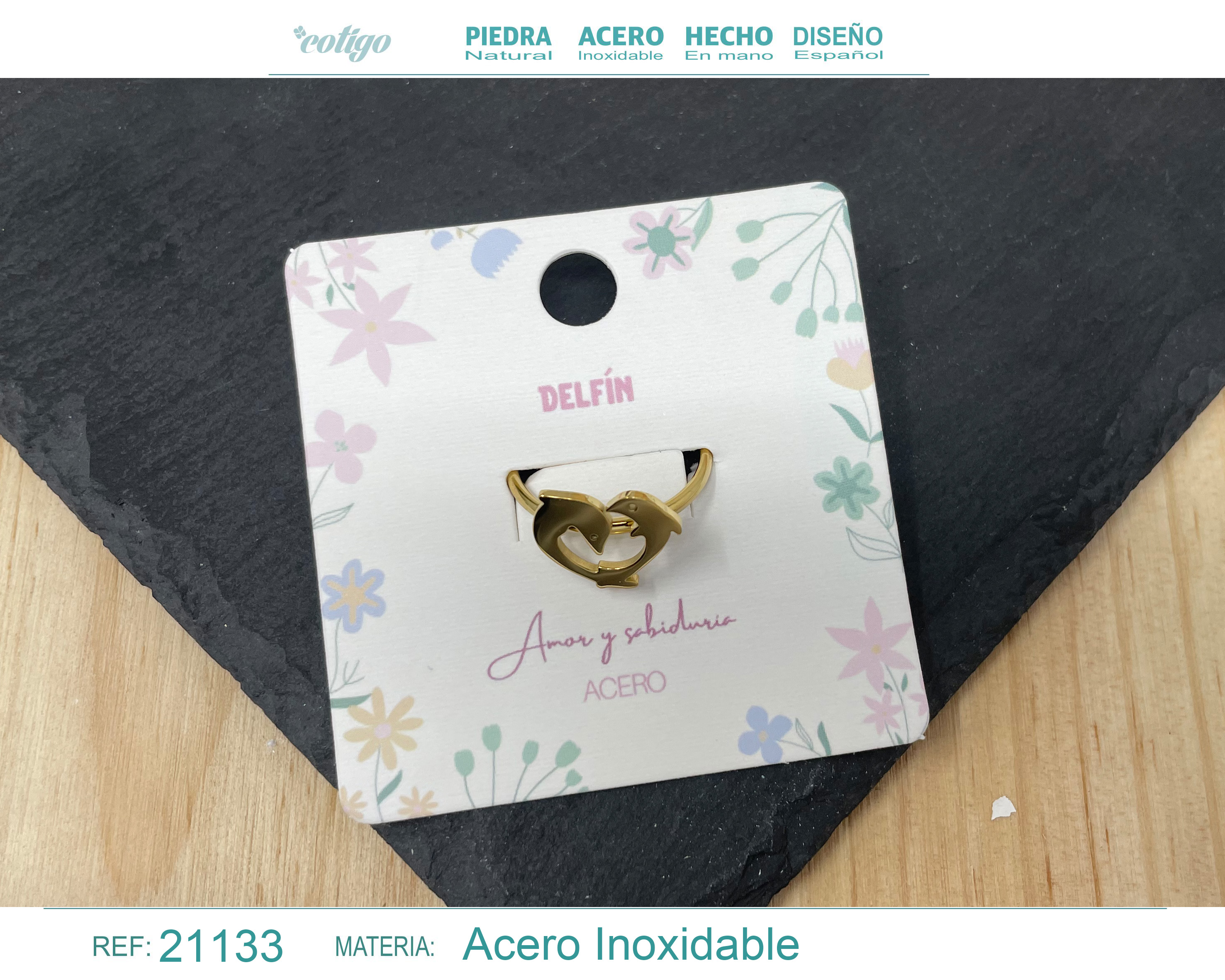 ANILLO DELFIN ACERO COLOR DORADO