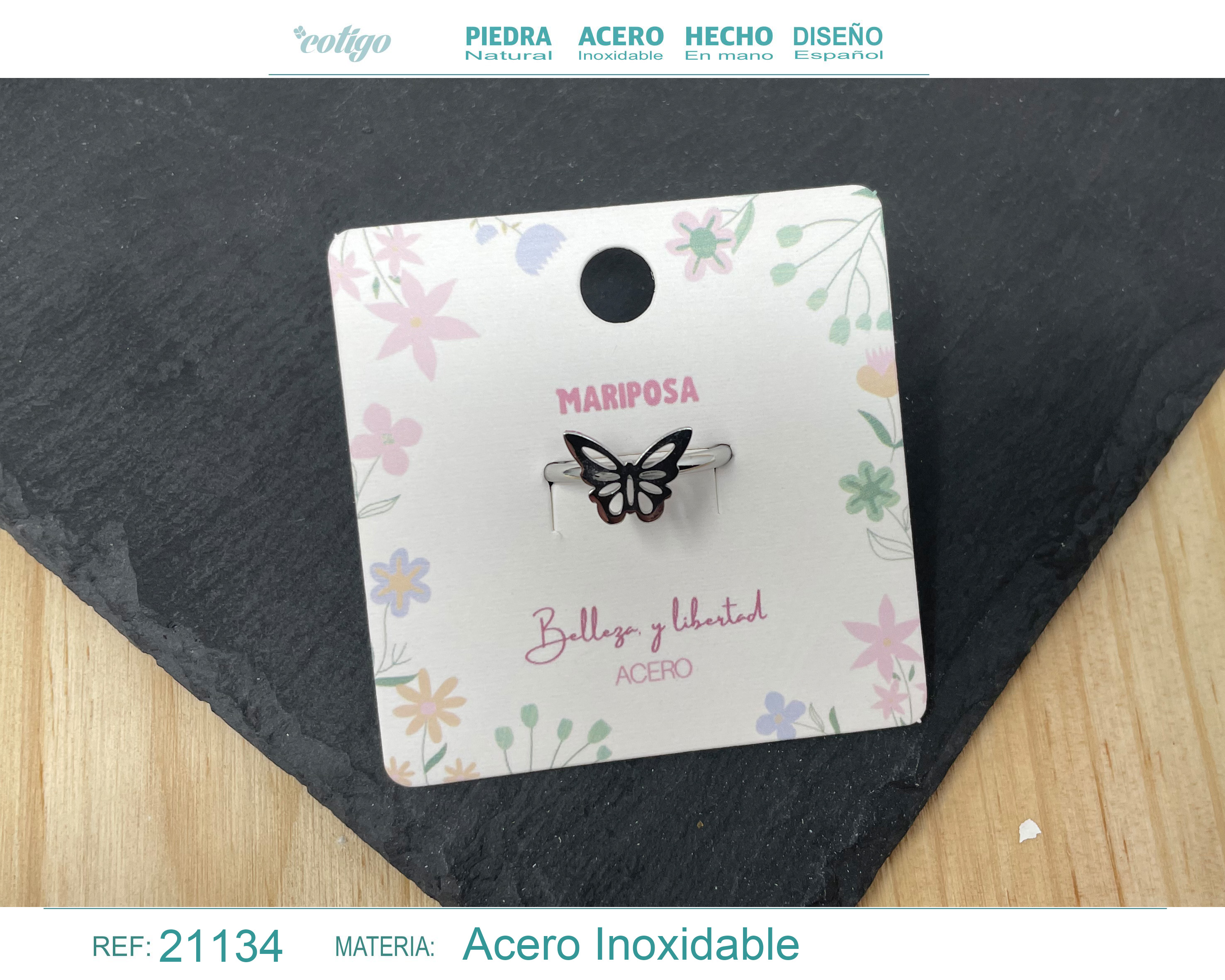 ANILLO MARIPOSA ACERO COLOR PLATEADO