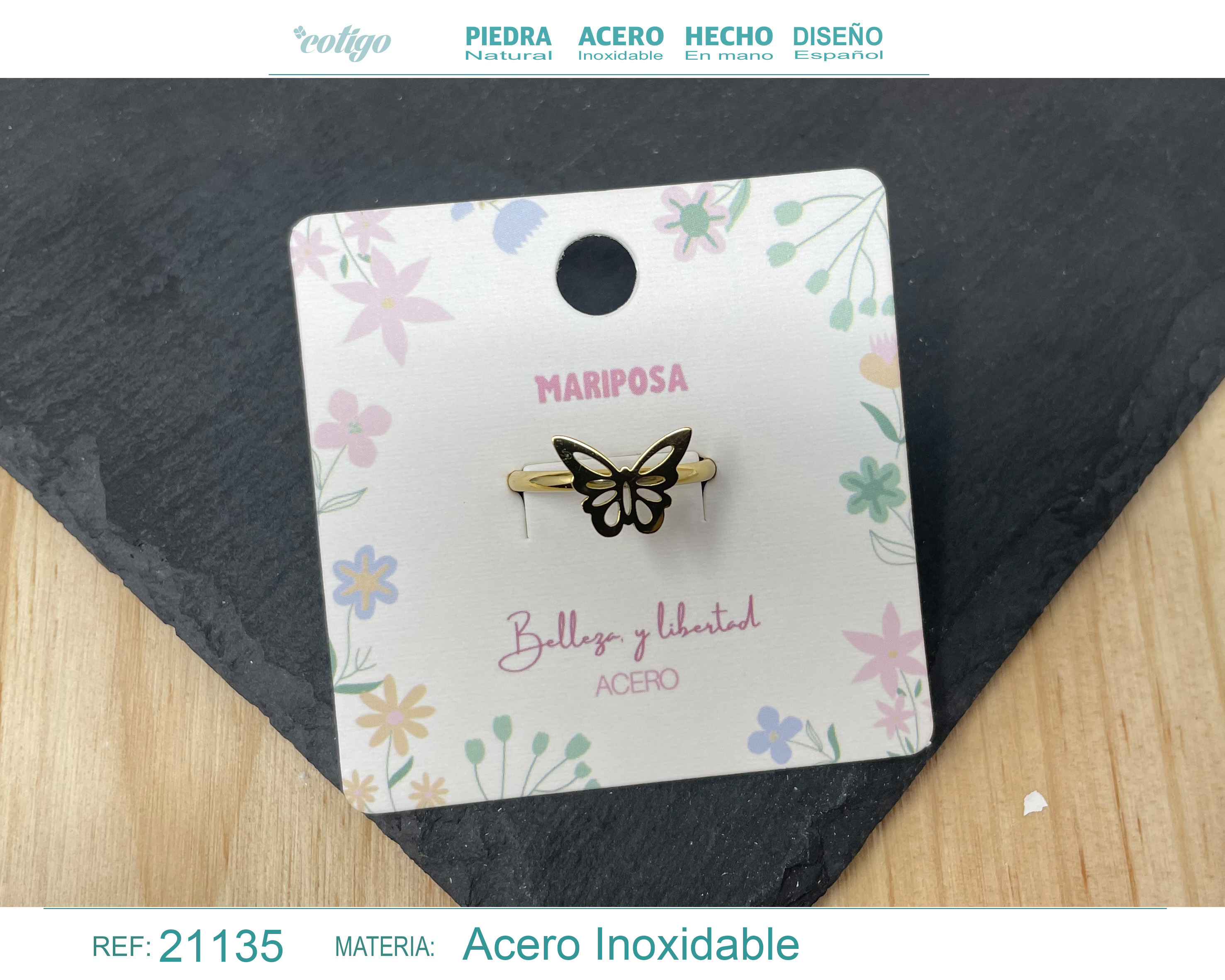 ANILLO MARIPOSA ACERO COLOR DORADO
