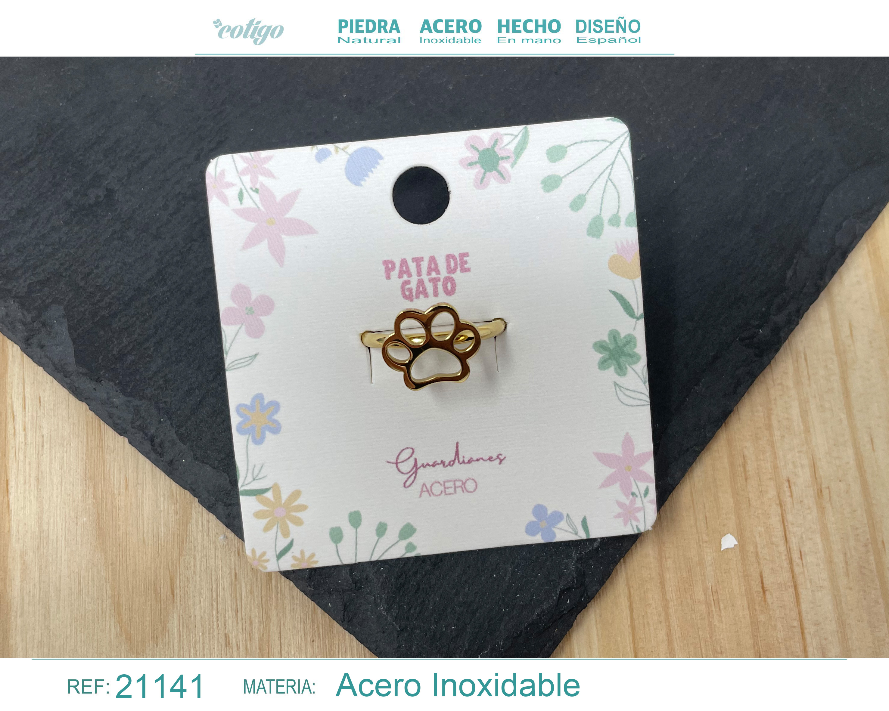 ANILLO HUELLA DE GATO ACERO COLOR DORADO